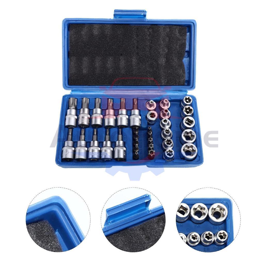 34Pcs Drive Male Female Torx Star Bit Socket E-socket Set Handheld Tool Case US