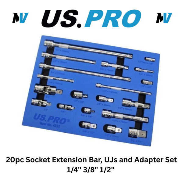 US PRO Tools 20pc Socket Extension Bar UJ Adapter Set 1/4″ 3/8″ 1/2″ DR 4235