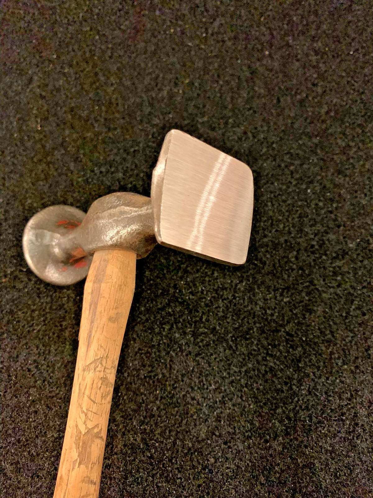Auto body hammer, square and round face hand tool. Unmarked, dressed