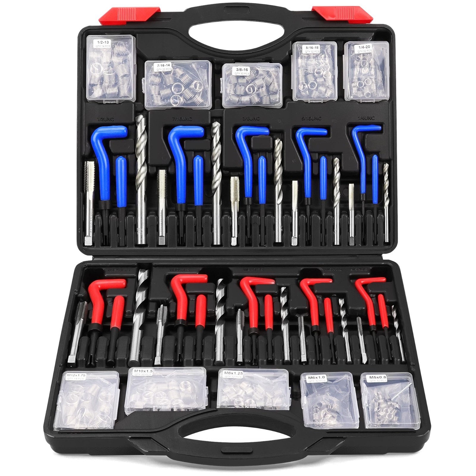 320-Piece Thread Repair Tool Kit – Metric & SAE Heli Coil Insert Drill Bits, Spa