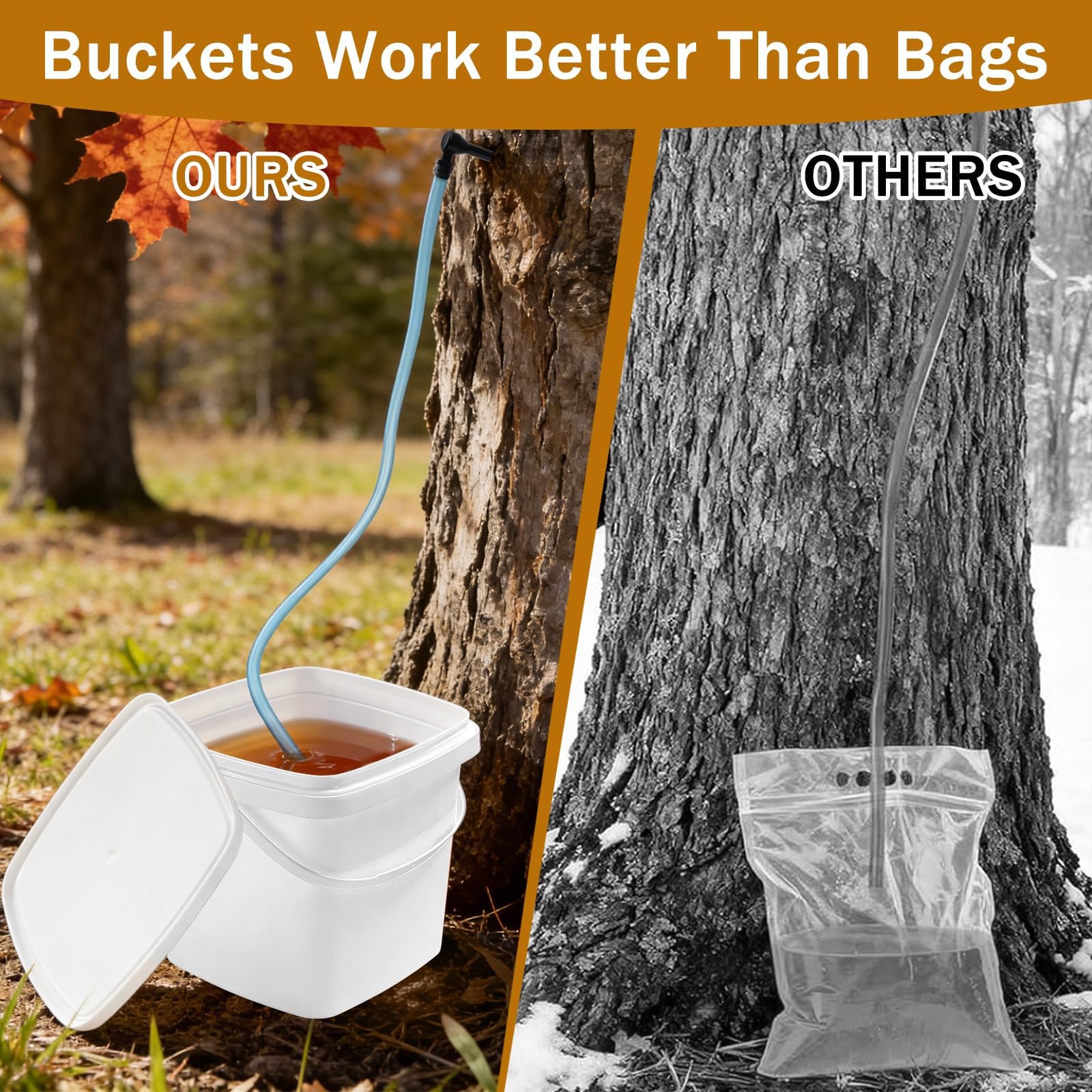 5 Set Maple Syrup Tapping Kit with 5 Buckets 16ft Food Grade Tubing 5 Taps Ma…