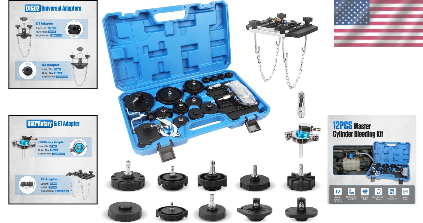 Brake Master Cylinder Bleeder Kit 12 pcs Compatible for Most Vehicles