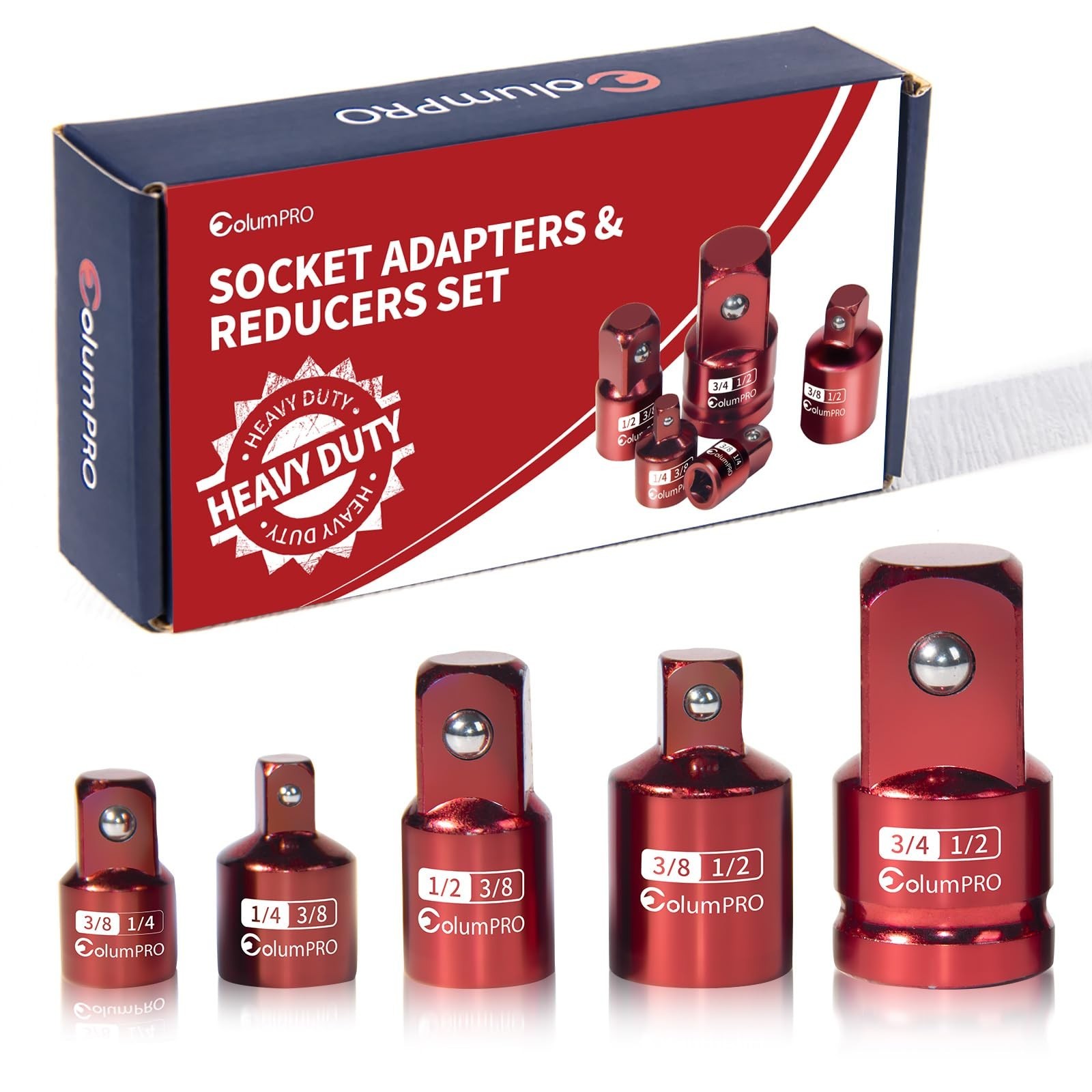 5PCS Impact Socket Adapter Converter&Reducer3/4, 3/8, 1/2, 1/4, 1/4 to 3/8