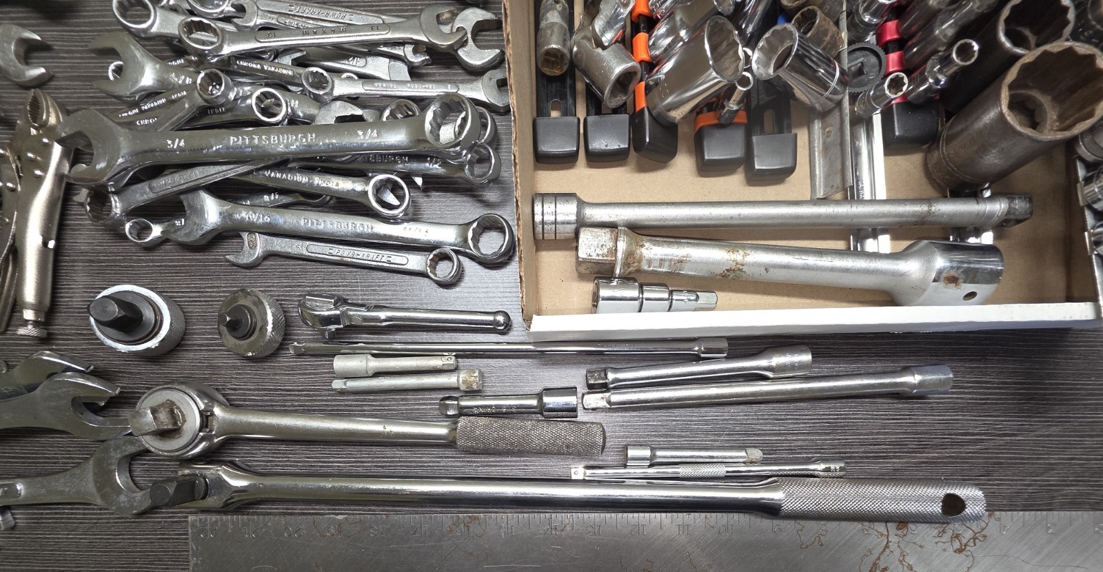 Lot of Misc Sockets, Ratchets, Extensions and Wrench’s – Sets are not complete