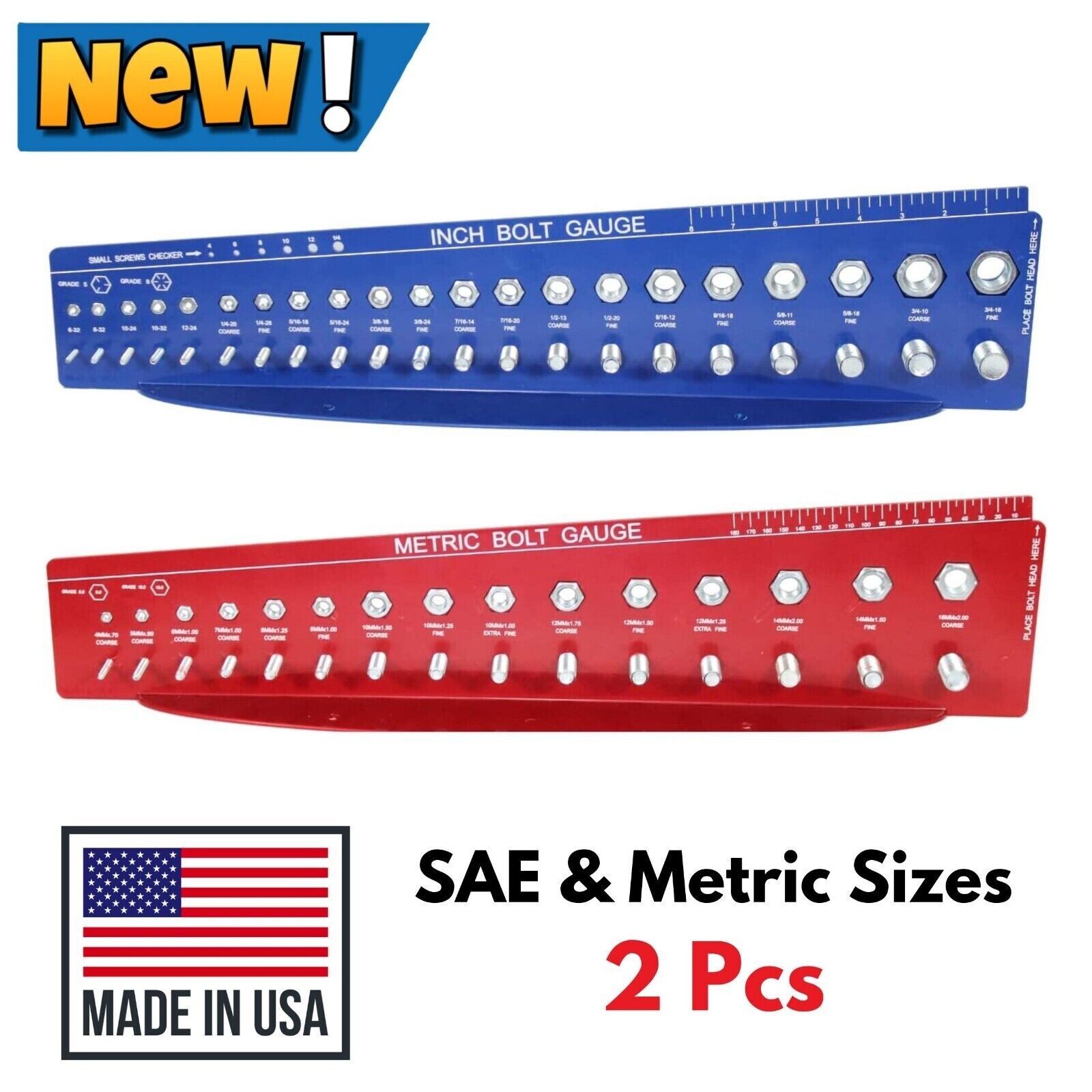 Nut Bolt Thread Checker Hole Gauge SAE Metric Garage Car Tractor Mechanical Shop