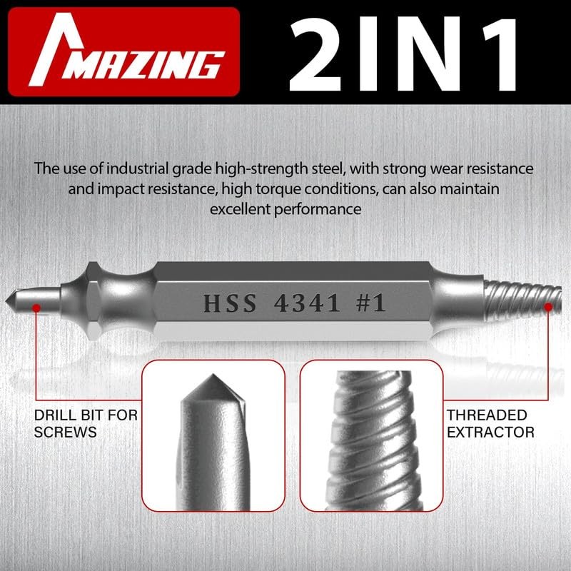 MAZING Damaged Screw Extractor Set, 6PCS Stripped Grab Kit, Easy…