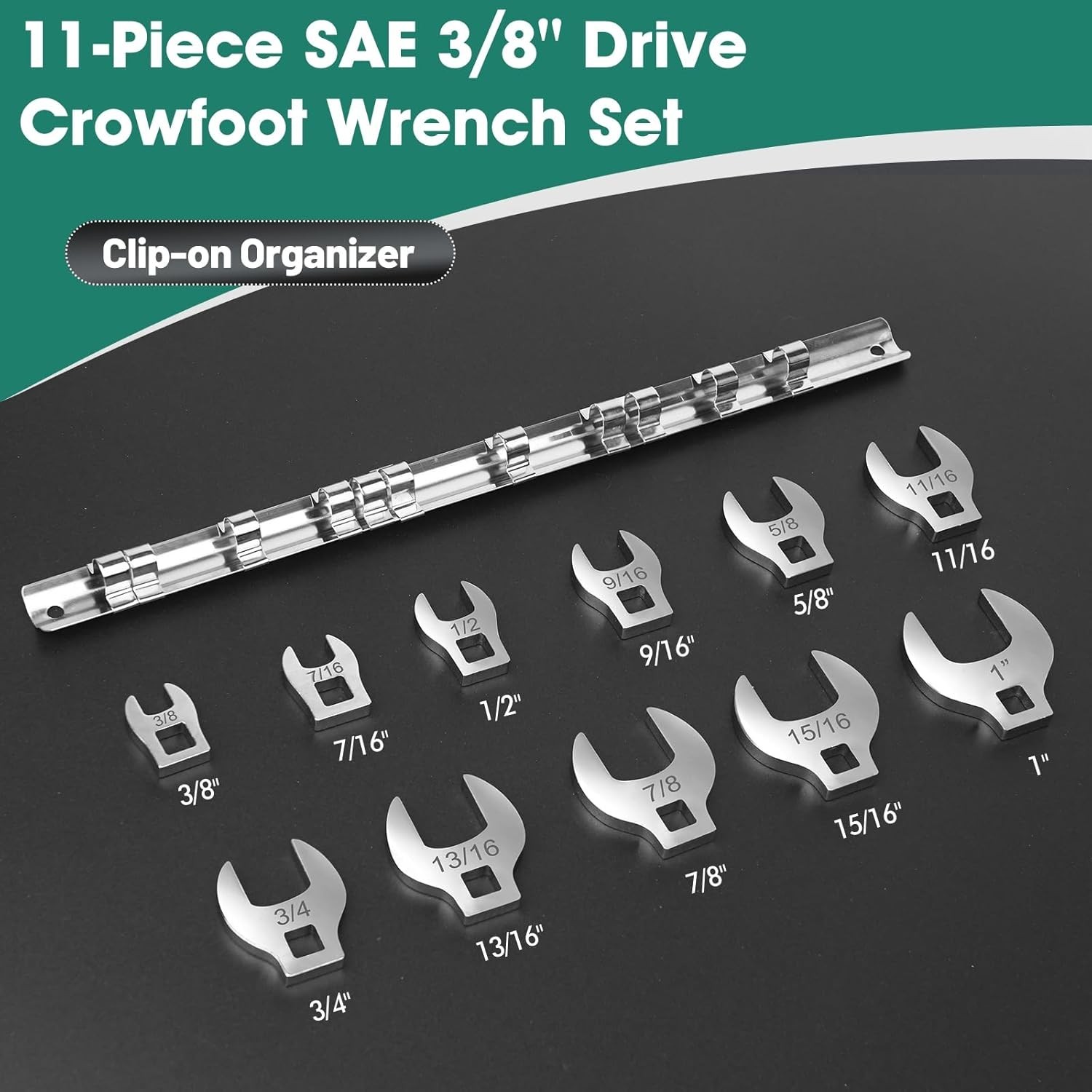 11-Piece Crows Foot Wrench Set SAE 3/8″ to 1″ 3/8-Drive Flare Nut Tool Organizer