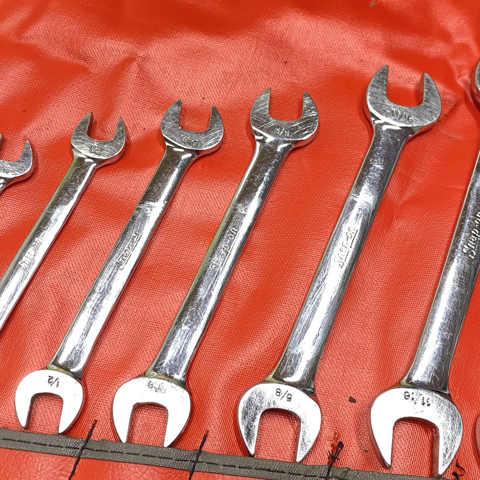 Snap On Tools SAE Open End Wrench Set 12pc 1/4″ to 1″ W/ C124 Roll VTG USA Read