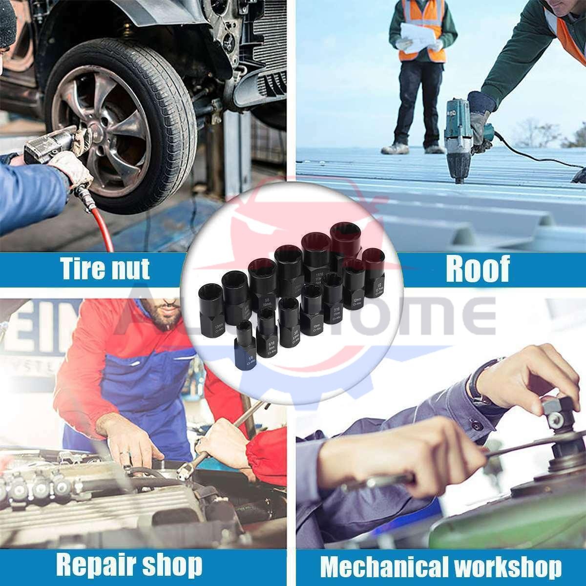 13pc Impact Damaged Bolt Nut Screw Remover Extractor Set Twist Socket Tool Kits