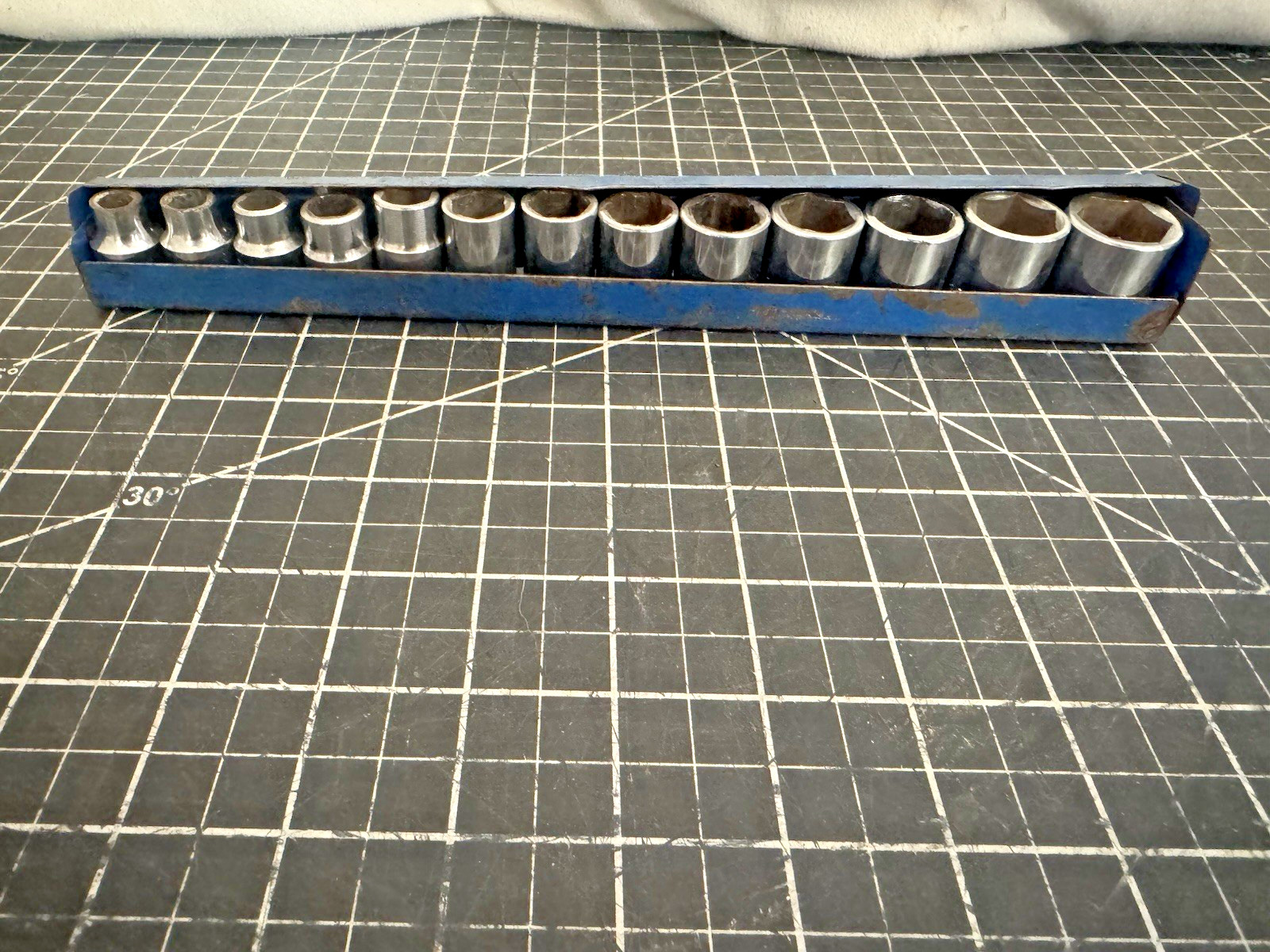 13pc 3/8” Drive Metric Shallow Socket Set – 7mm–19mm – Made in Japan – Blue Rail