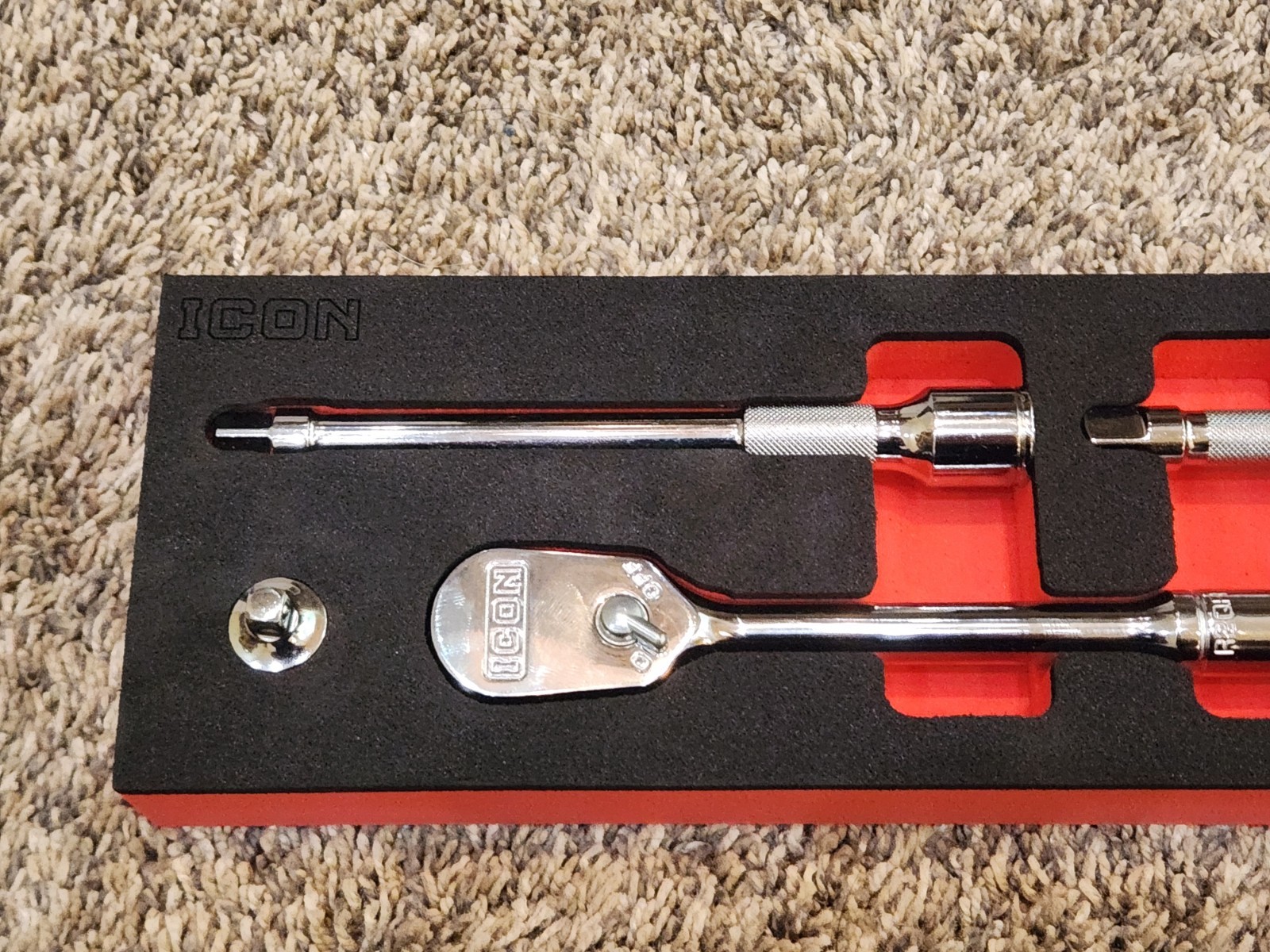 ICON 3/8″ Quick Release Ratchet Extension Swivel Head Set w FOAM New
