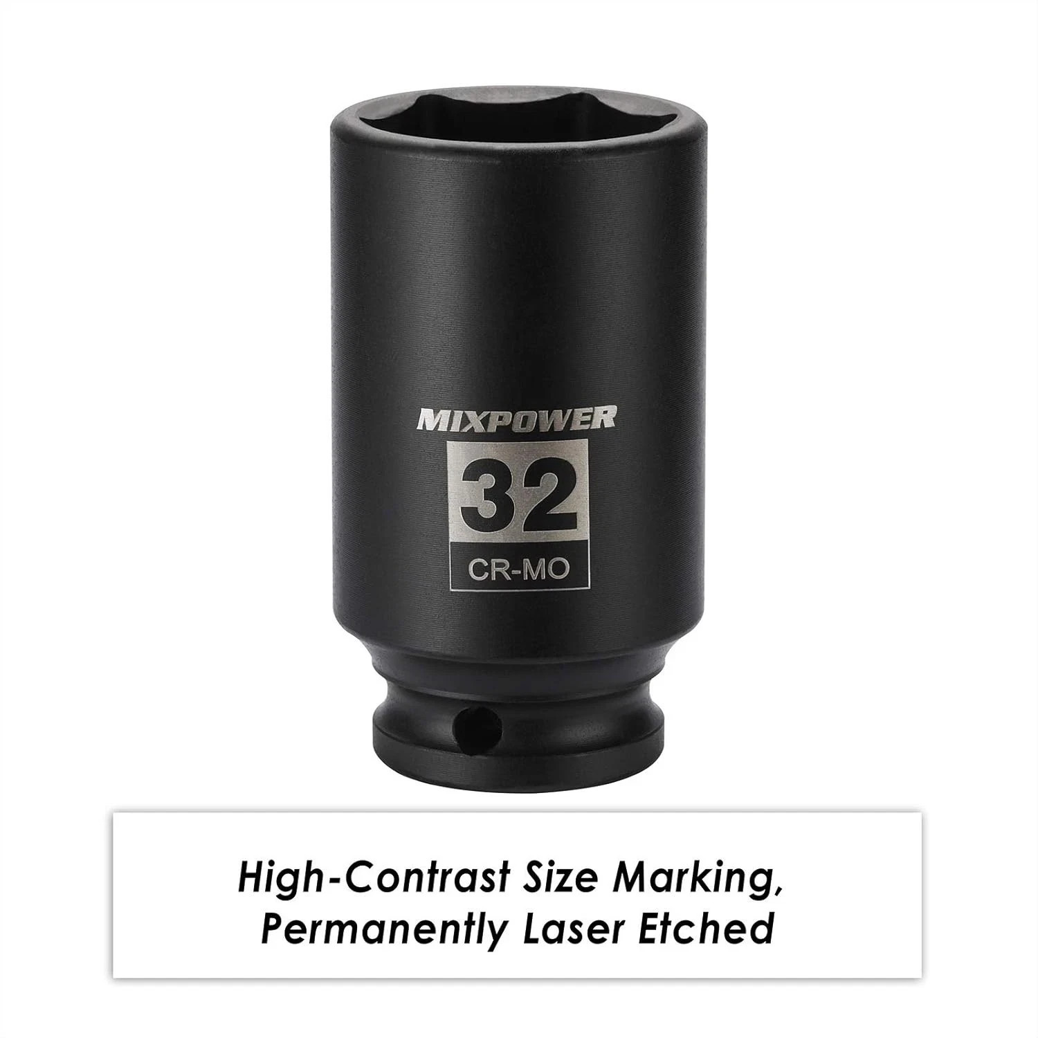 1/2″ Drive Deep Impact Socket, 32mm CR-MO with Black Phosphate Finish