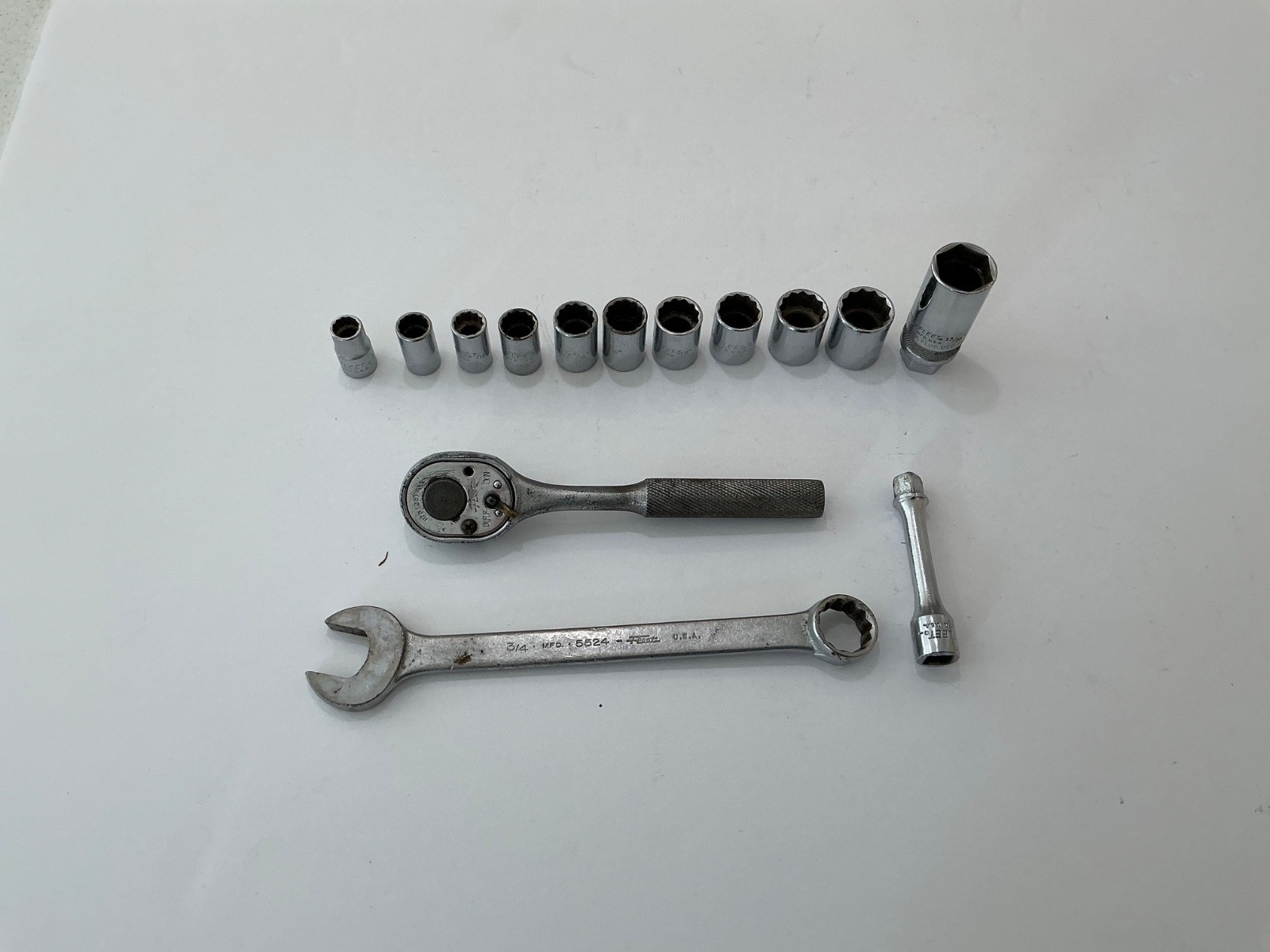 Asst Fleet tools 14 pc rathcet, extension, 11 sockets, wrench USA all for $25