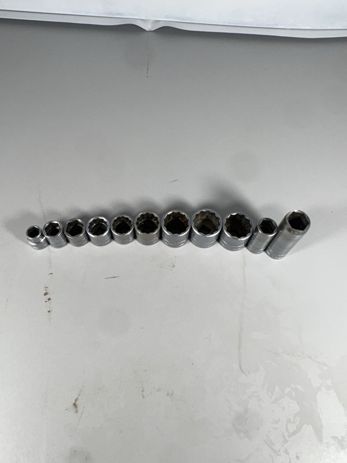 SK Tools 3/8” Drive SAE Socket Lot 11 Pc USA Deep & Shallow Vintage Chrome