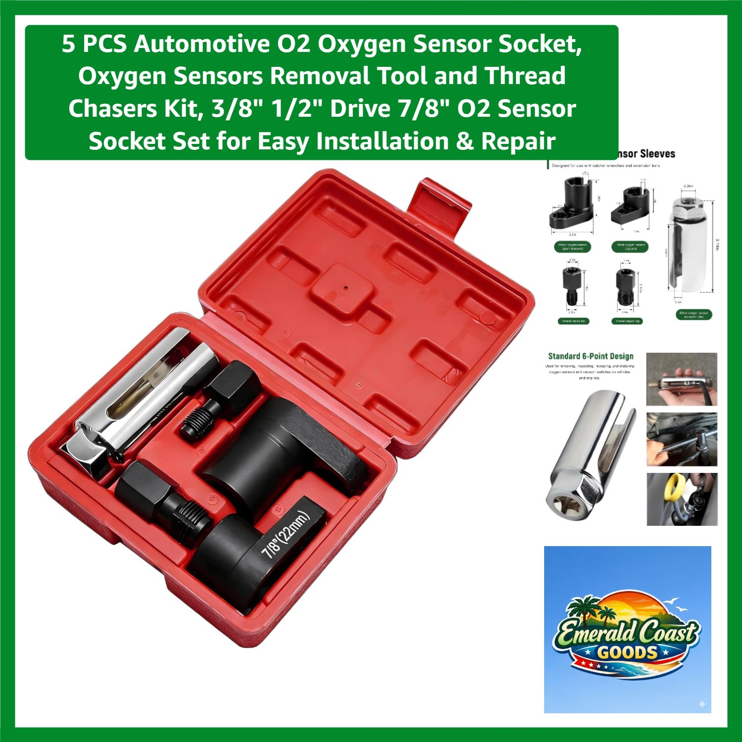 5-Piece Oxygen Sensor Tool Kit – Chromium-Vanadium Steel for Easy Repairs