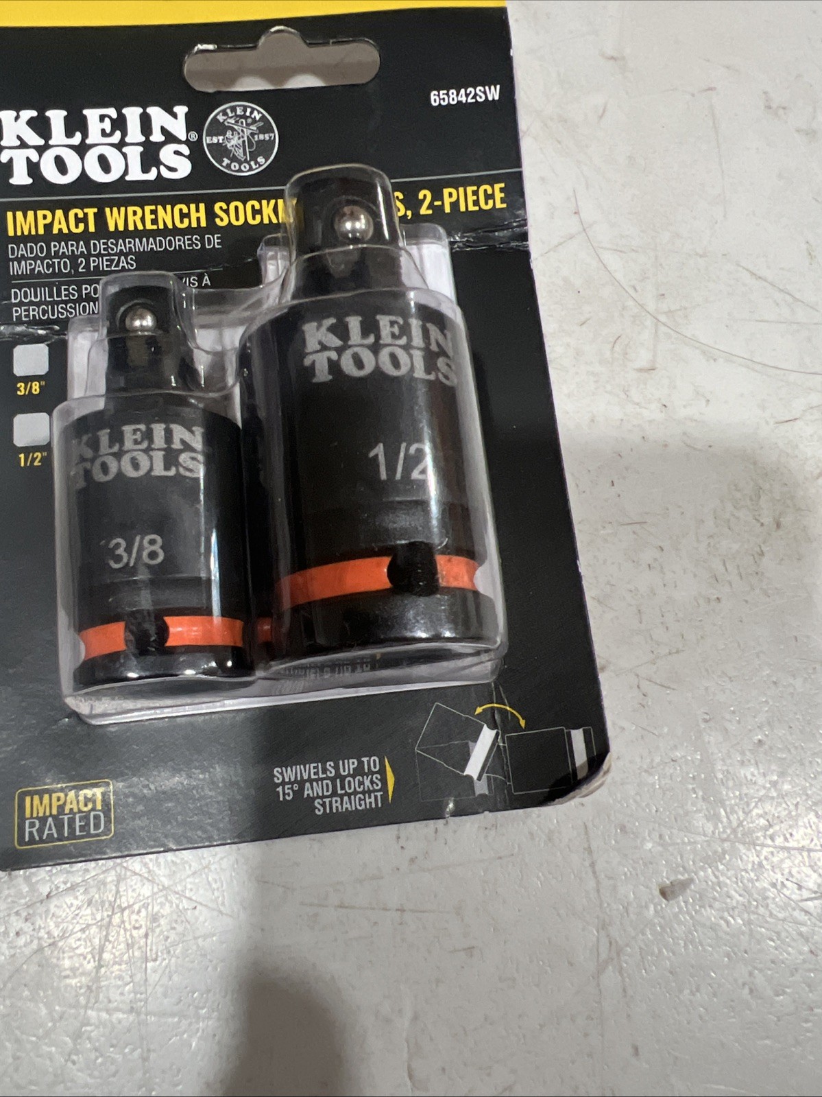 Klein Tools 65842SW Impact Wrench Socket Swivels 2 piece 3/8” & 1/2” New Sealed