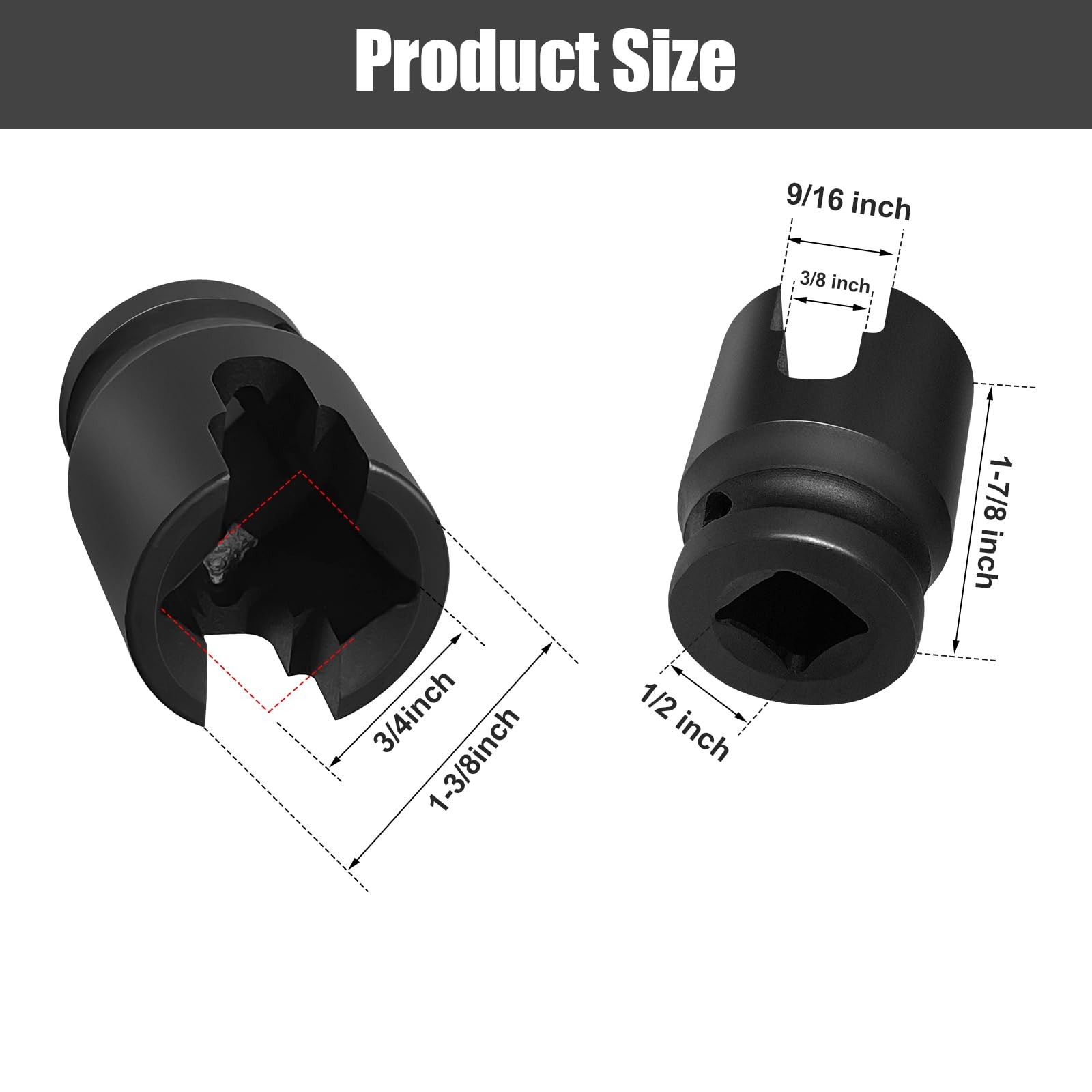 Multi-Purpose Lineman Socket 1/2″ Drive, Fits 3/4″ 4-Point Square Nuts, 3/8″ & 9