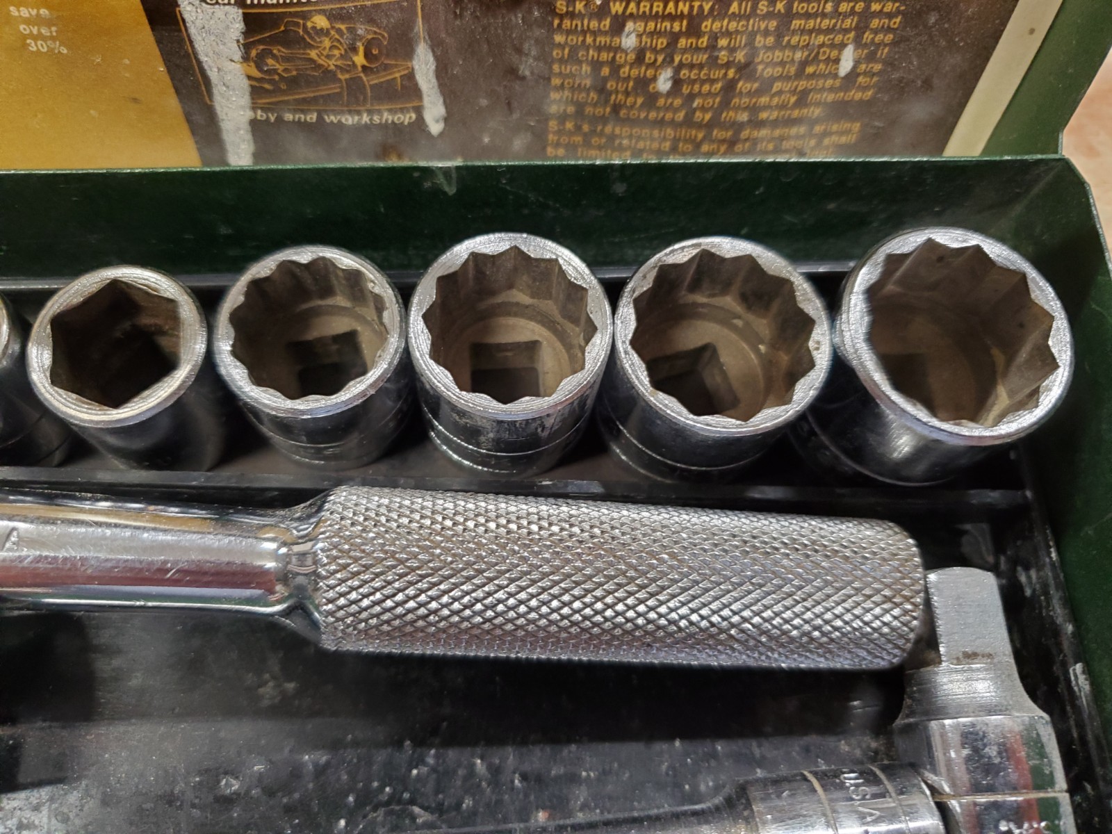 Vintage S-K Tools 3/8″ Drive Socket Set 12 Pieces Made in USA Green Box