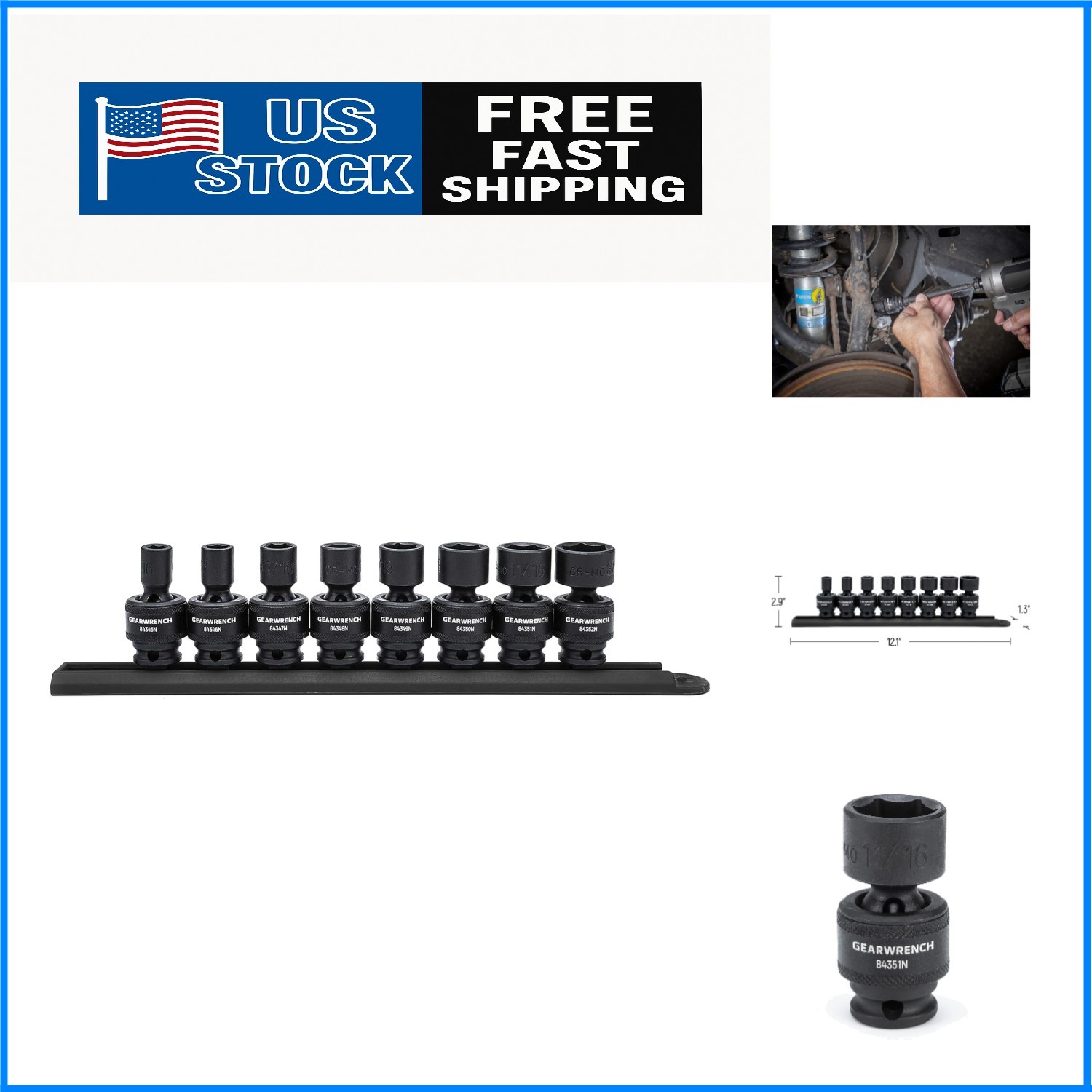 Durable 8-Piece 3/8″ Drive Impact Socket Set with Manganese Phosphate Finish