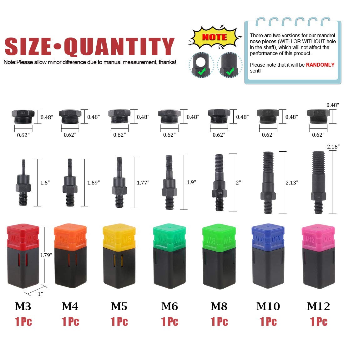 Hilitchi Assorted 7PCS Metric M3 M4 M5 M6 M8 M10 M12 One Size,