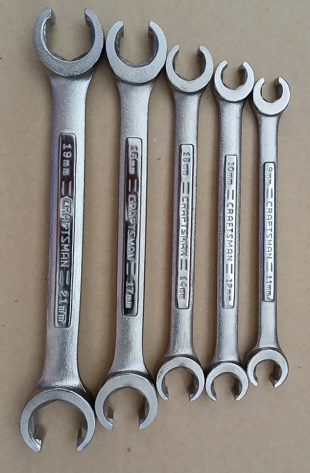 NEW CRAFTSMAN VINTAGE SEARS 5pc METRIC Flare Nut Wrench Set VA VV 9mm – 21mm USA