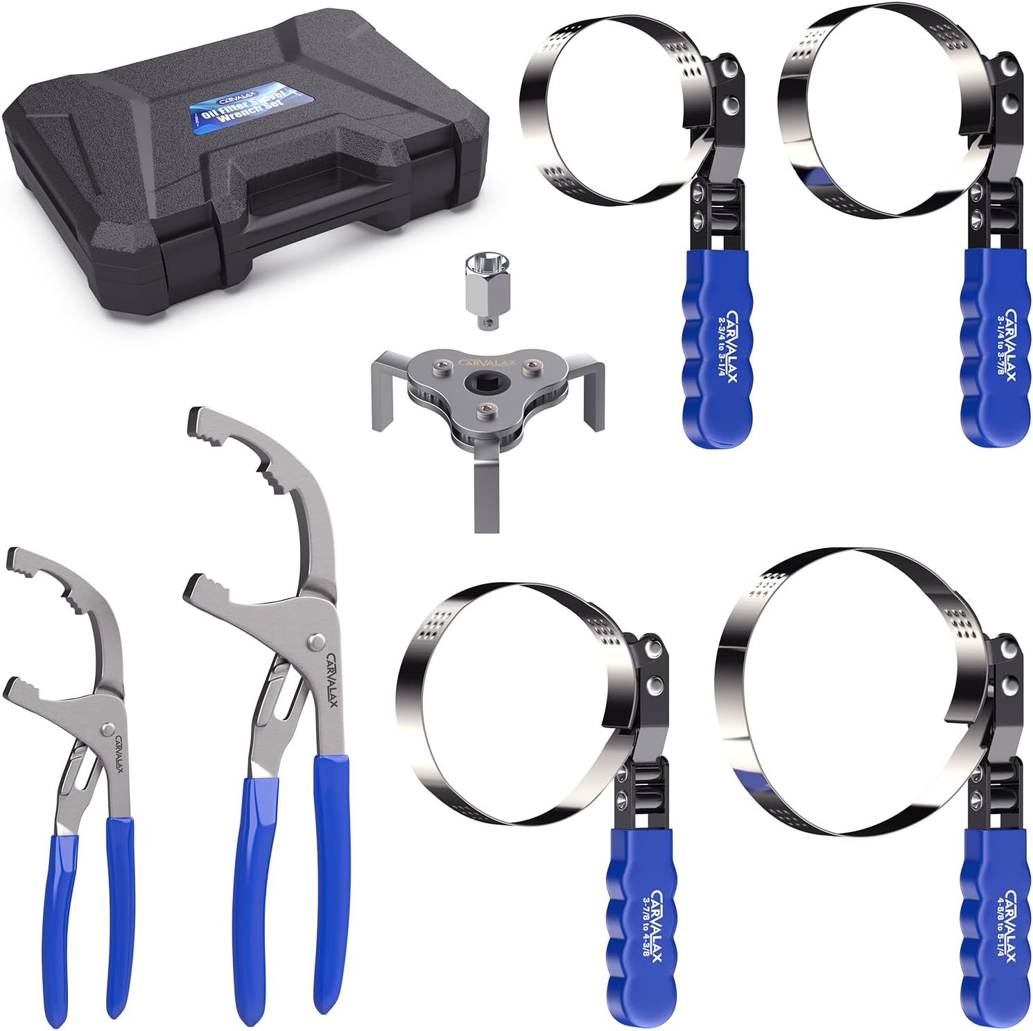 8PCS Oil Filter Wrench Set Stainless Steel Swivel 1-3/4 to 5-1/4 9 12 Adjustable