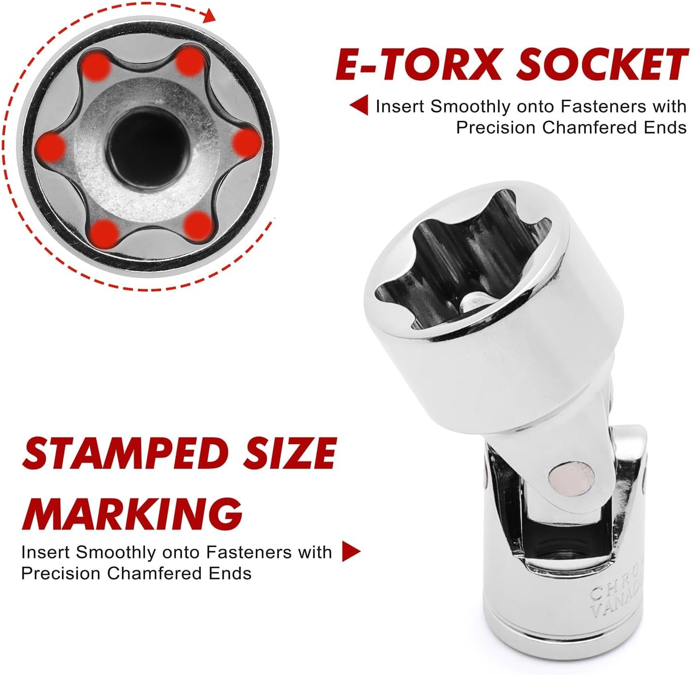 13PCS 1/4″ & 3/8″ Drive Universal External Star Socket Set, E4 to E24, CR-V