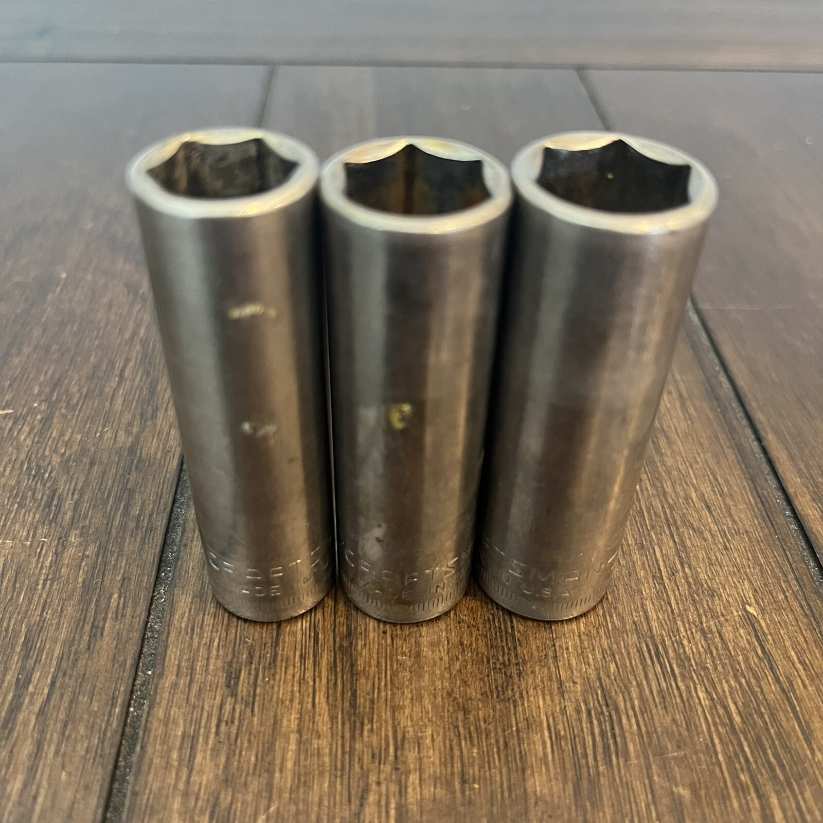 3 VTG 3/8″ DRIVE CRAFTSMAN METRIC 6 PT DEEP SOCKETS, 13mm, 14mm, 15mm USA