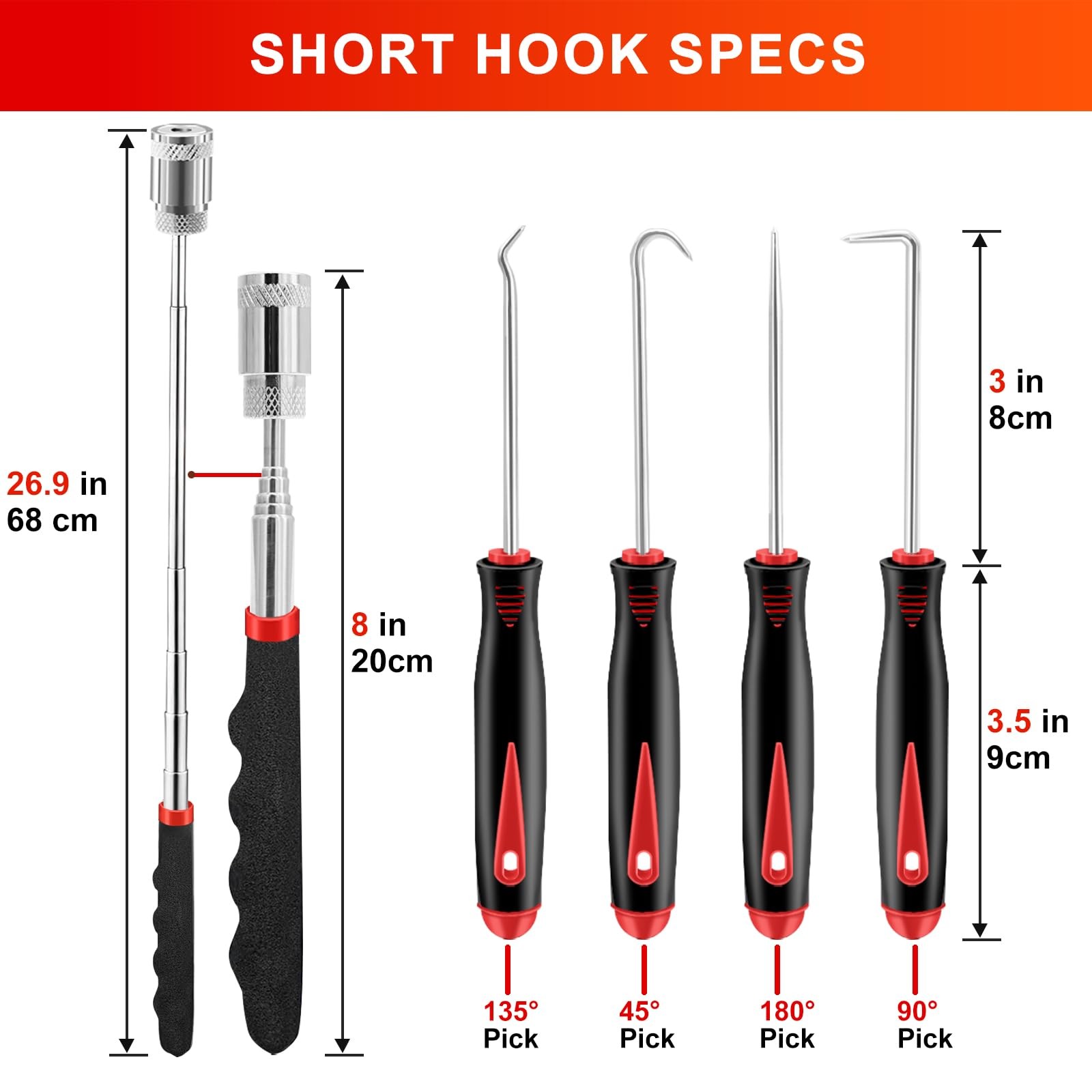 13 Pcs Precision Pick and Hook Tool Set with Clip Removal Plier Rivets red