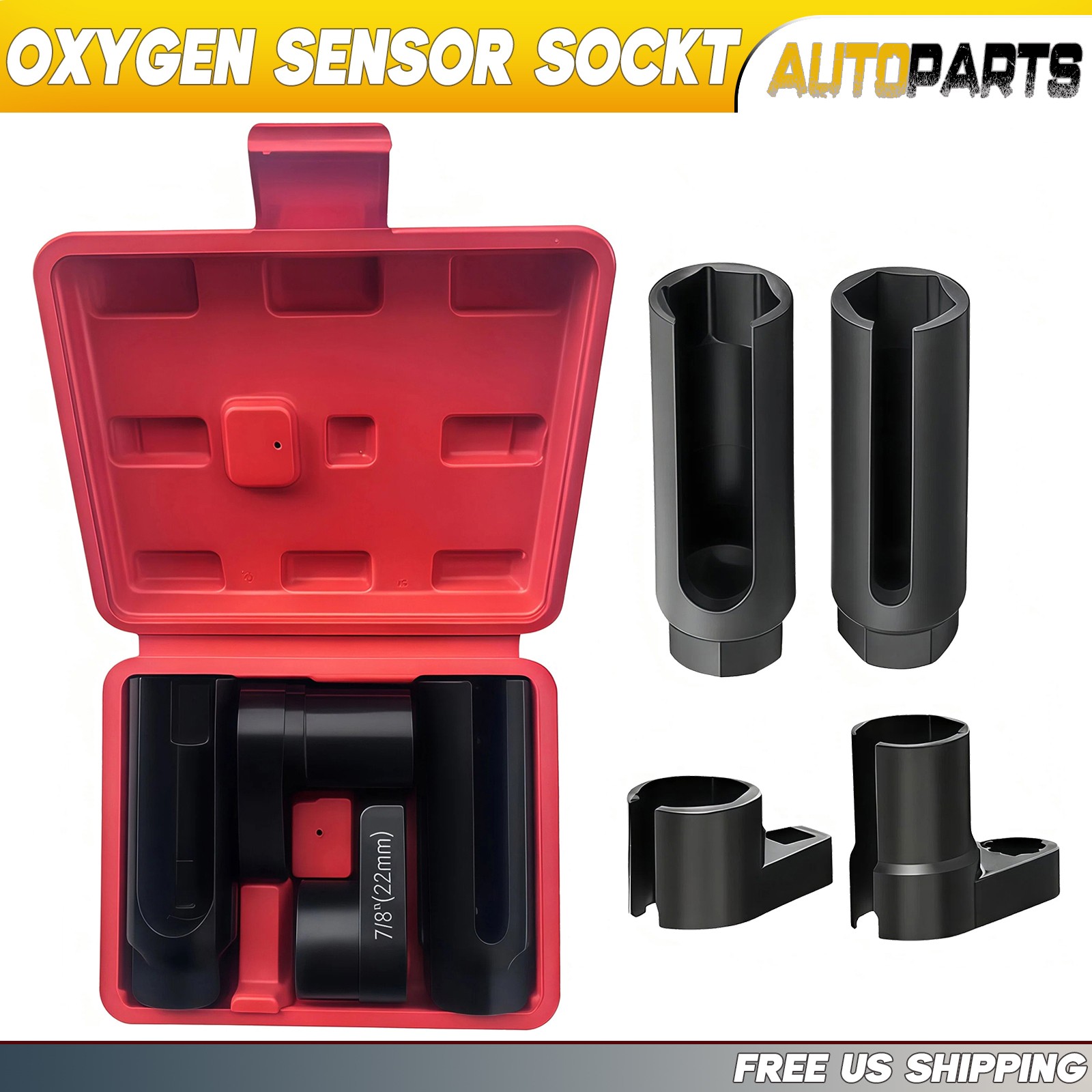 4pcs O2 Oxygen Sensor Socket Wrench Removal Tool 3/8″ 1/2″ Drive x 7/8″ 22mm Set