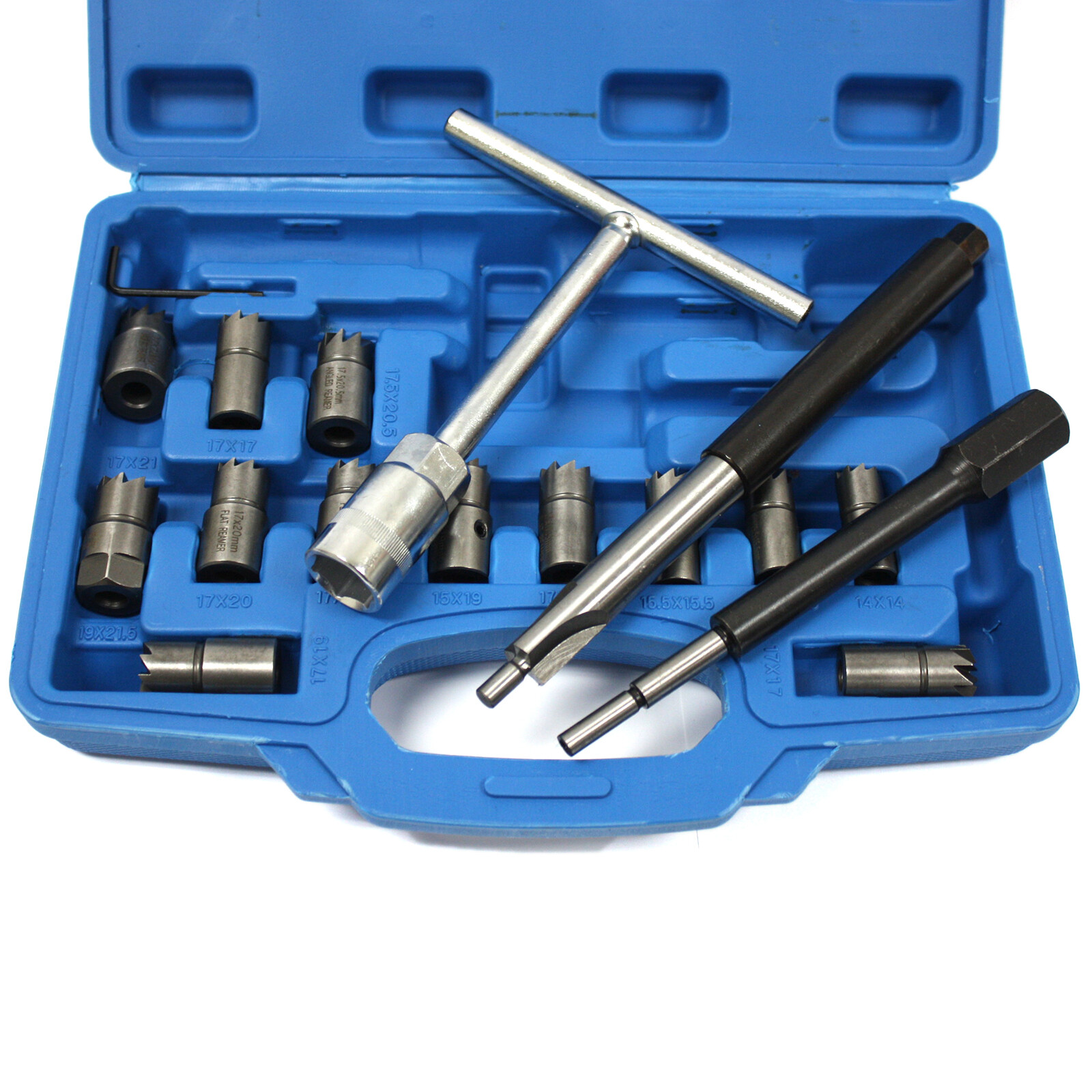 17pcs Diesel Injector Seat Cutter Cleaner Universal Injector Re-Face Reamer Tool