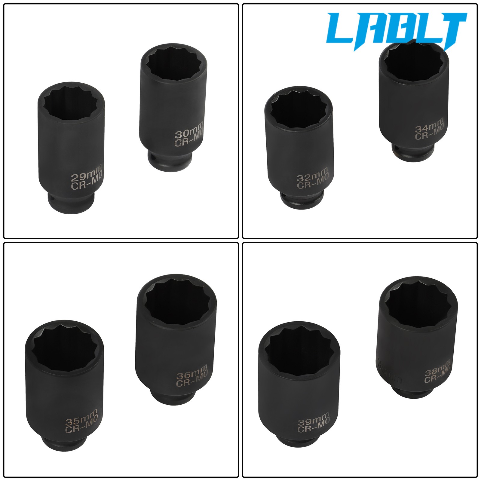 8 pieces 12 Point 1/2» Drive Deep Spindle Axle Nut Impact Socket Set 29mm-39mm