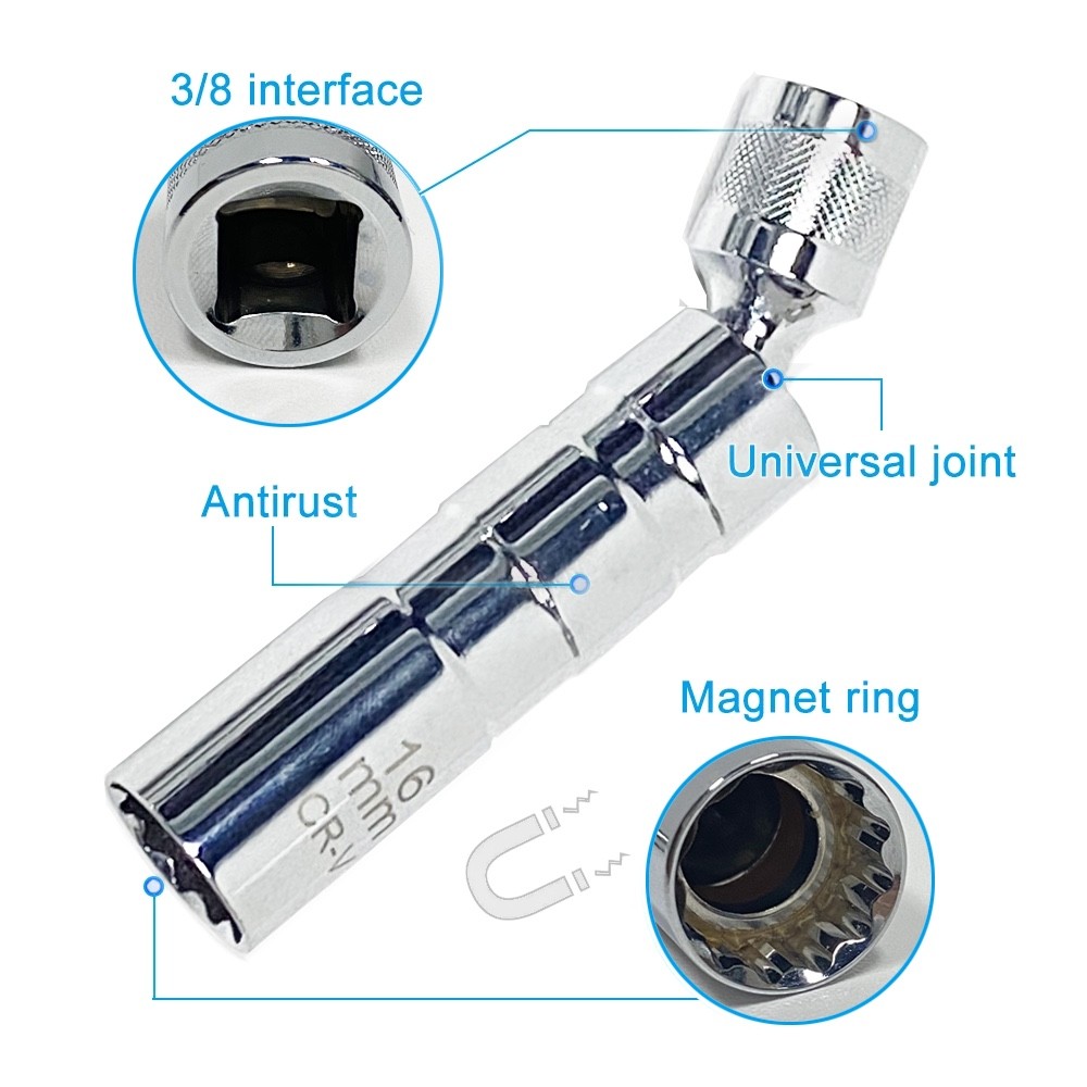14mm & 16mm Thin Wall Magnetic Swivel Spark Plug Socket 12-Point Removal Tool