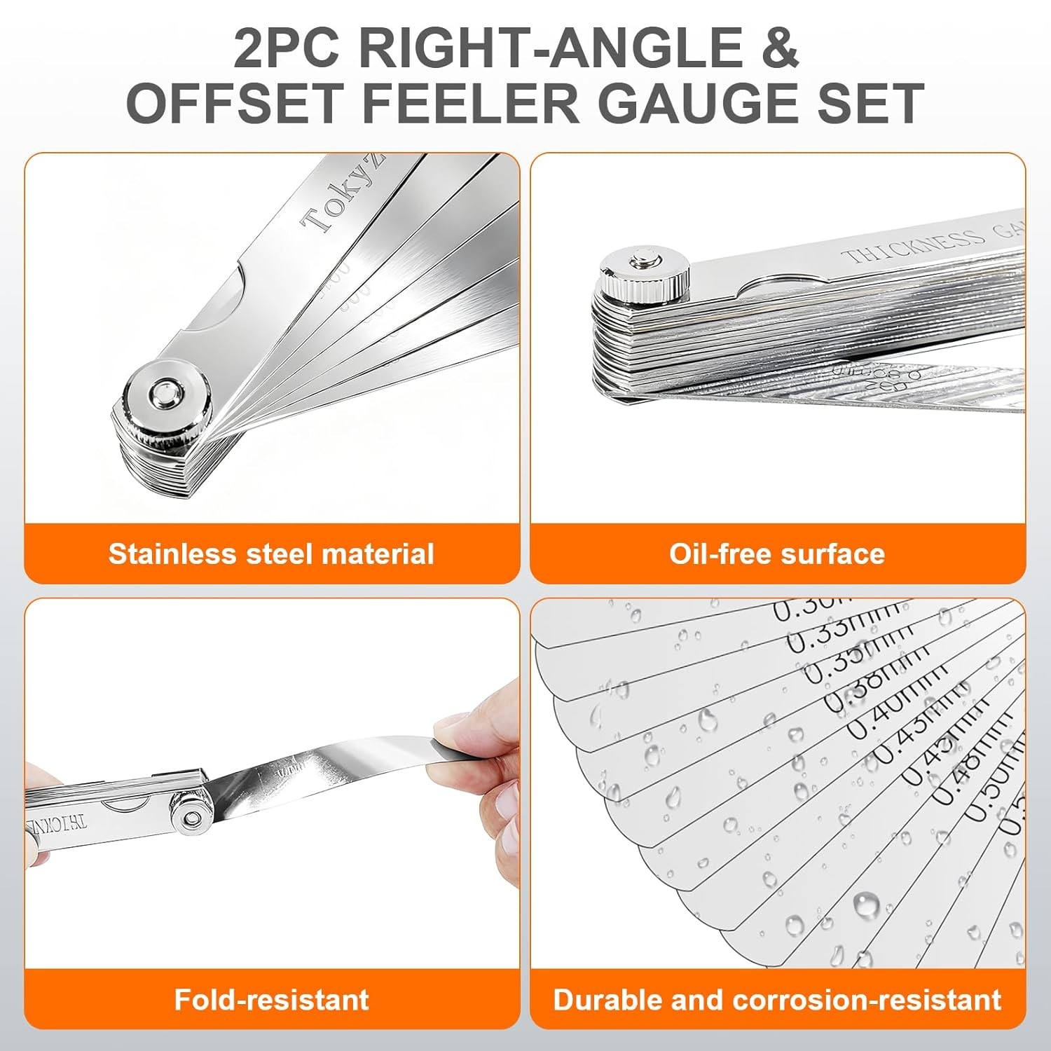 2Pcs Stainless Steel Feeler Gauge Set 32 Straight & 16 Angled Blades Measure Gap