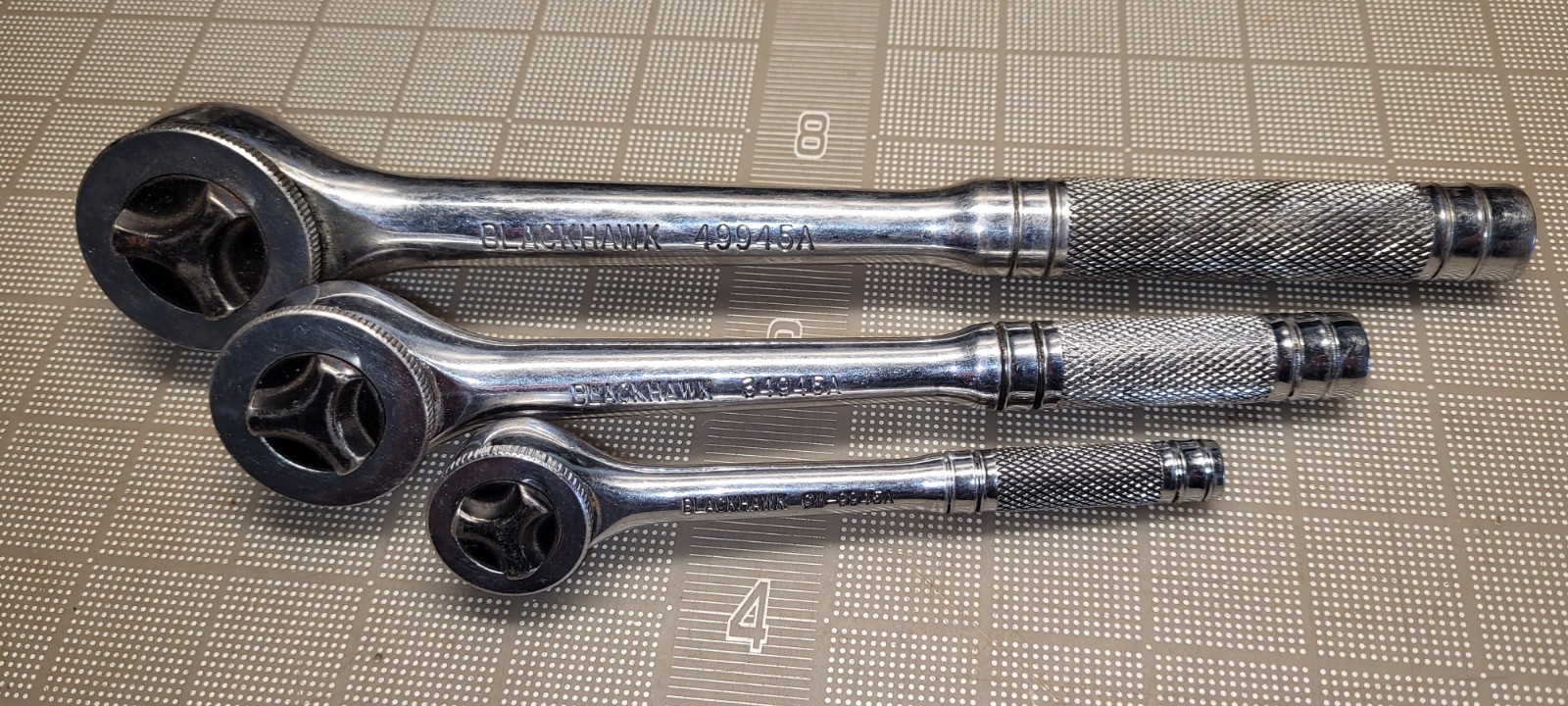 Blackhawk Set Of 3 Ratchets1/2″ 3/8″ 1/4″ Drive Chrome 49945A 34945A 9945A