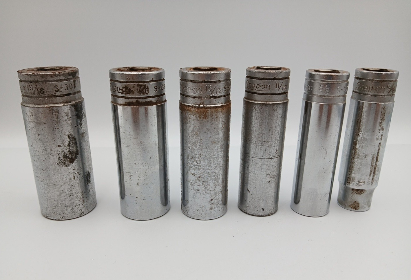 Lot of 6 Snap on Tools Deep Sockets SAE Various Sizes Underline 12 Point USA
