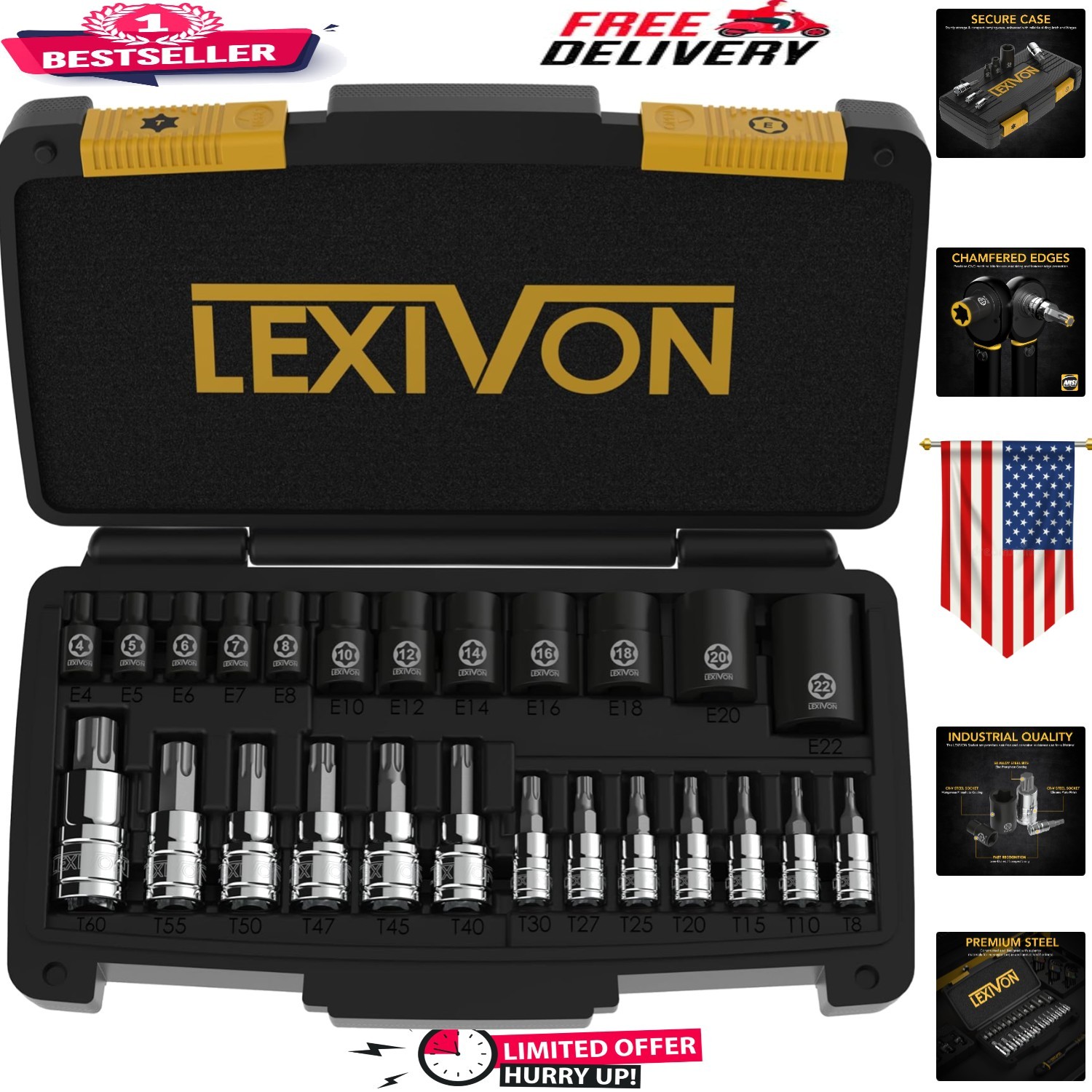 25-Piece Torx Bit Socket Set – Rust Resistant & Organized Case