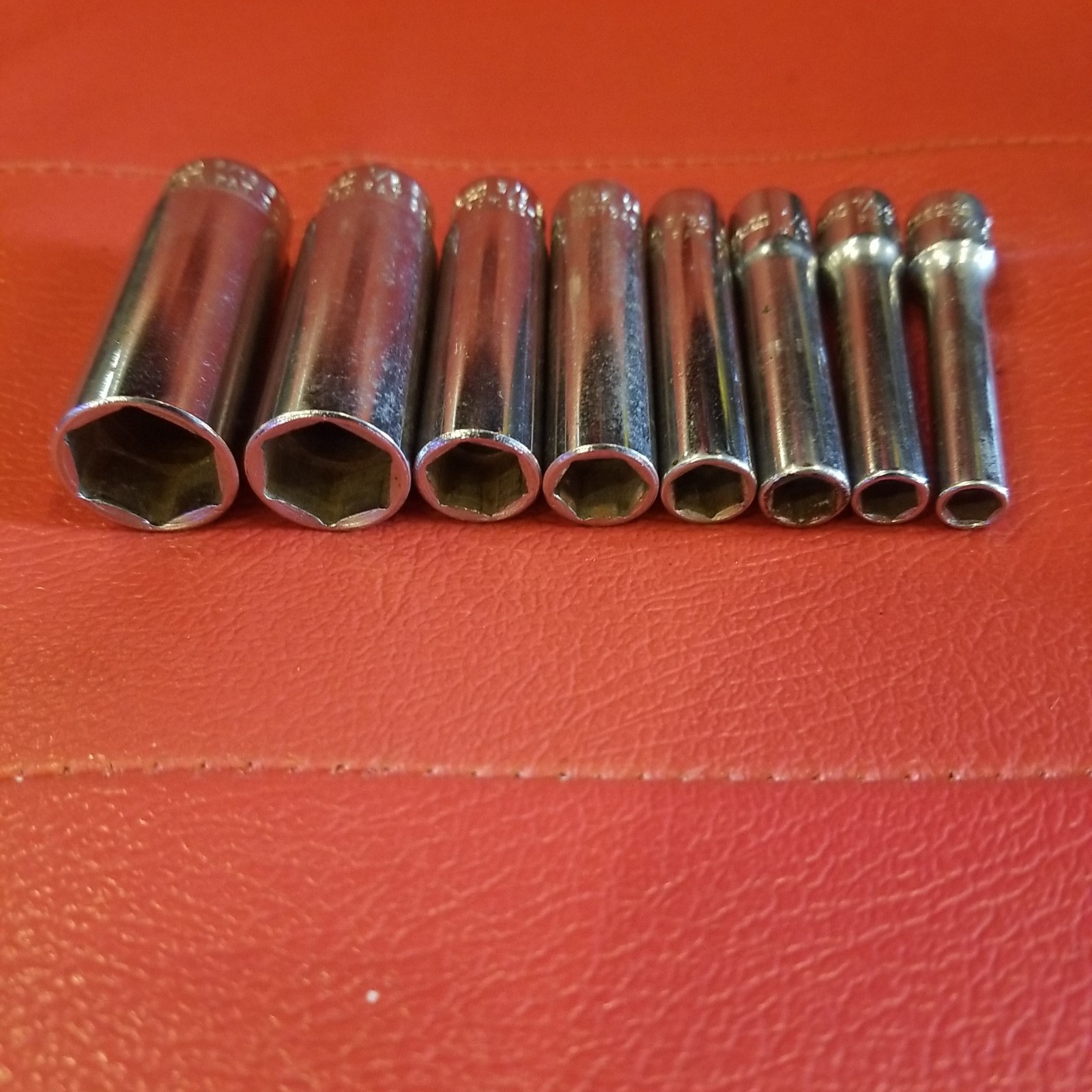 Snap-On 1/4 Drive 6Pt SAE Deep Socket STM* Set. Missing 11/16 & 7/16. 8 Pieces