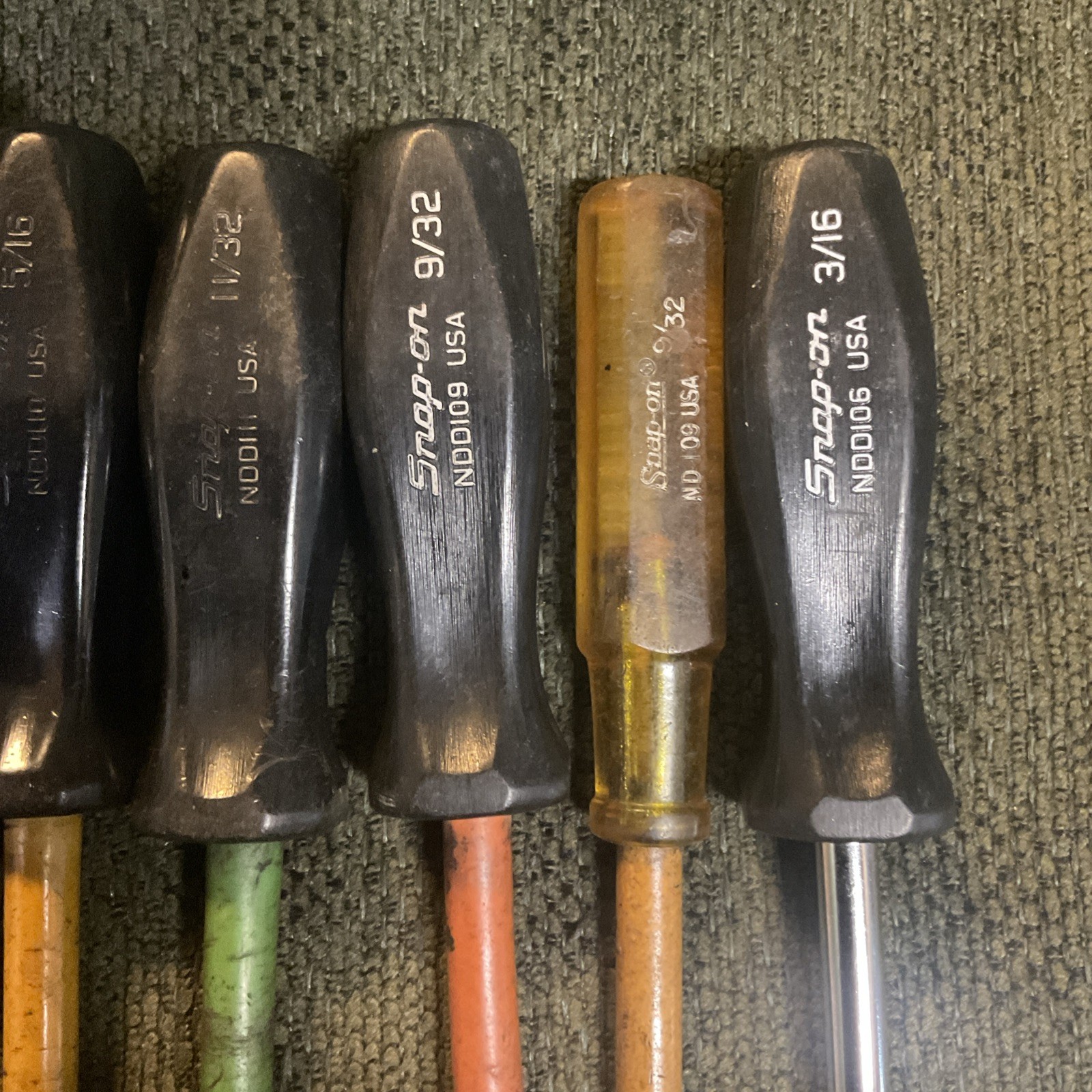 Snap On 6 SAE Nut Driver Nut Drivers 3/8” 9/32” 5/16” 3/16” 9/32” 11/32”