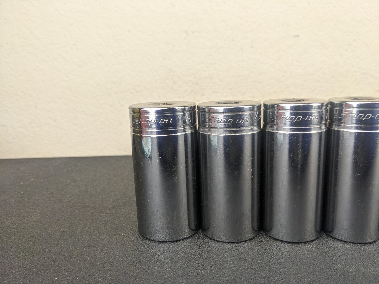 #af708 Snap On Tools NEW 1/2″ Drive Deep Socket Set SAE Chrome 6 Point 1-1/4″