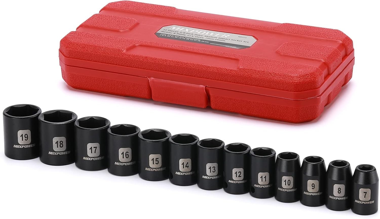 High-Torque 6pt Shallow Impact Socket Set, 13pc