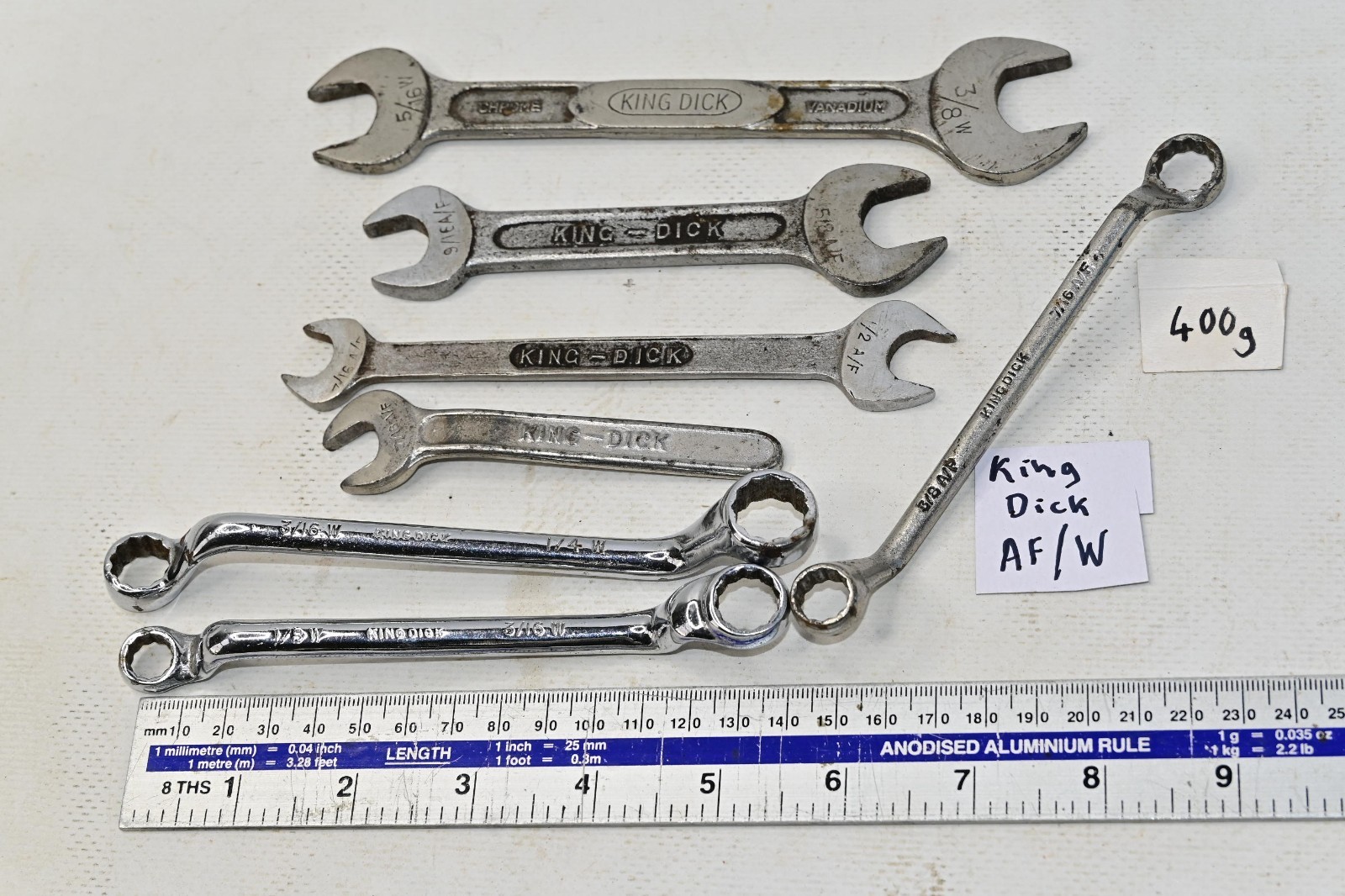 Vintage 7 King Dick AF / W open ended / cranked ring Spanners as photos British