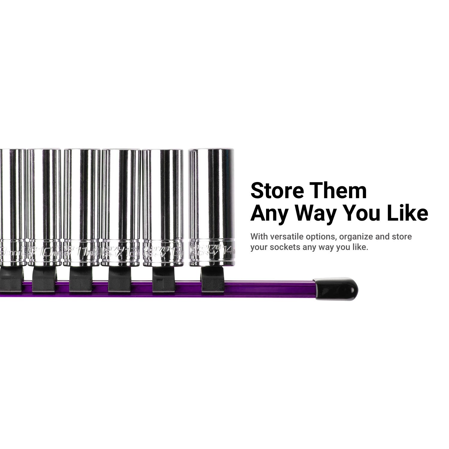 Capri Tools Aluminum Socket Rail with Socket Clips, 17″ Long, Purple