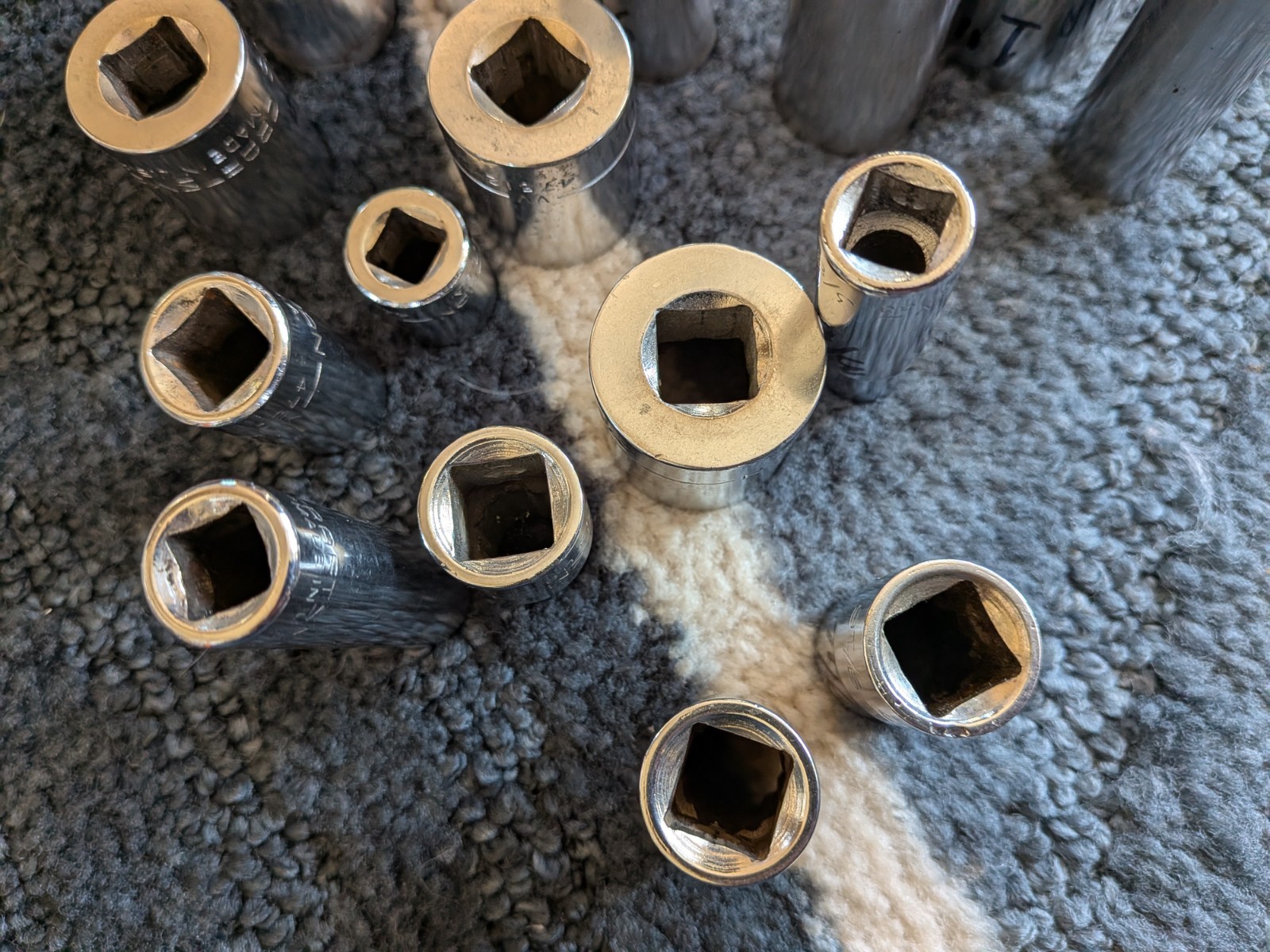 Vintage Craftsman Lot Of 19 SAE 3/8” 1/2″ Drive V-VV- sockets 6Pt 12pt