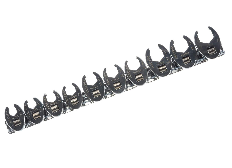 10-pc 3/8″-dr Metric 10-19 CROWFOOT WRENCH SET w/ Snap-on Snap-off Storage Rail