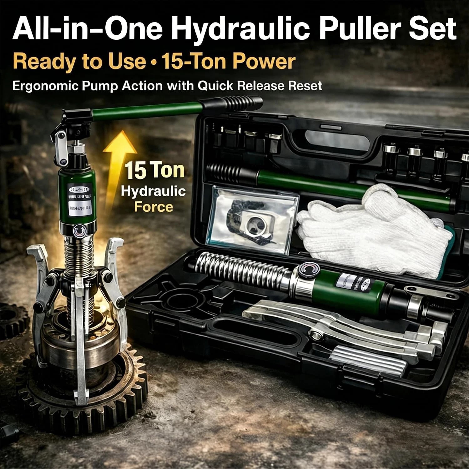 Heavy-Duty 15 Ton Gear Puller – Adjustable Jaws, 360° Operation, Durable Steel