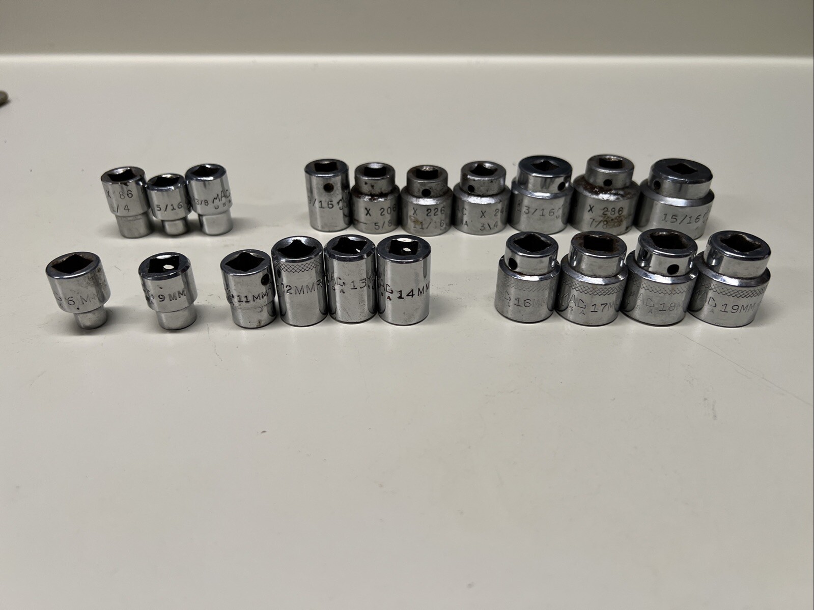 Mac X Series 3/8″ Drive Shallow Metric & SAE Sets 6-19MM & 1/4″-15/16″ USA #7E1