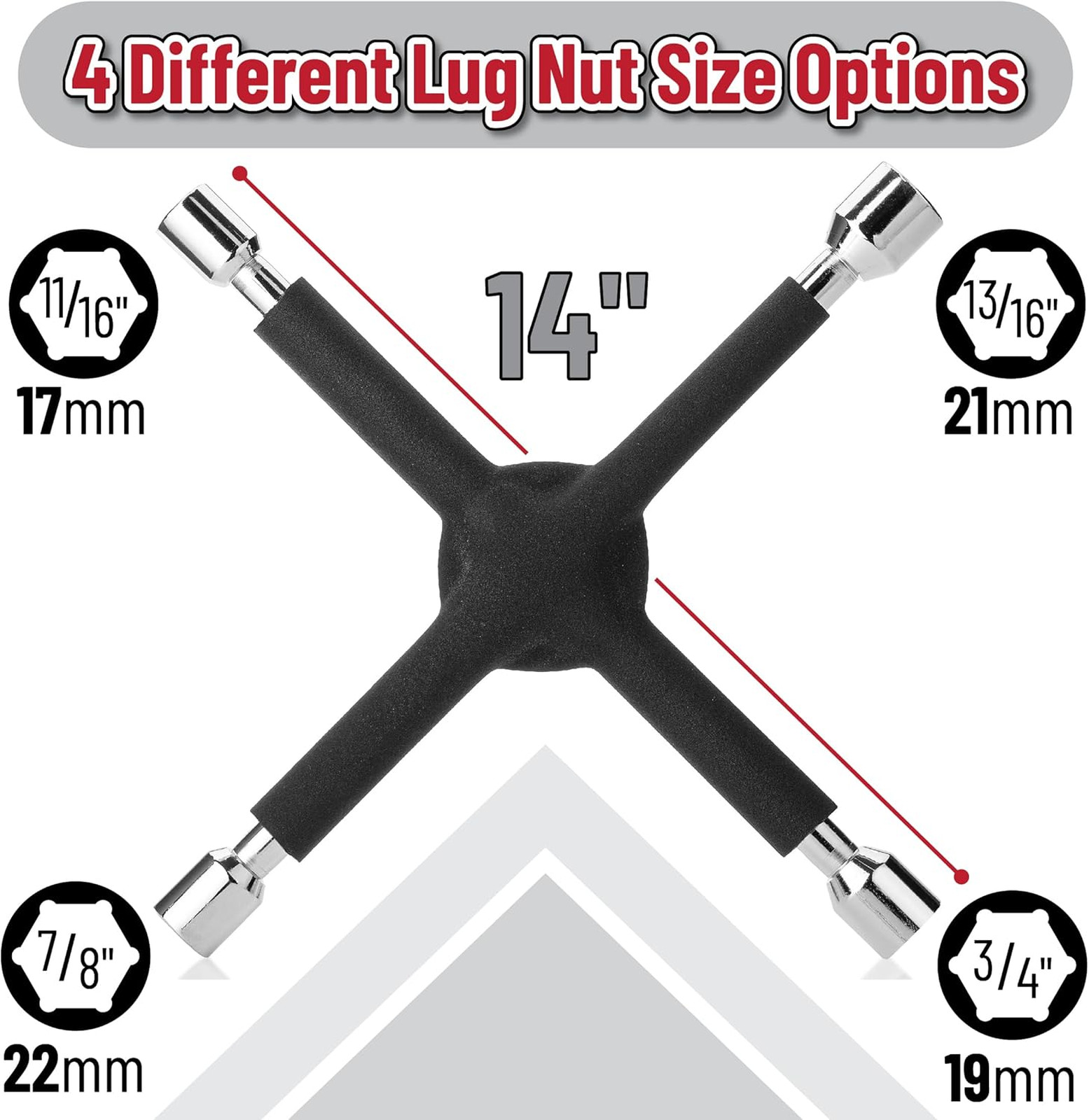 14 Inch Lug Wrench Cross Tire Iron Car Keyed Socket Set Chrome Steel Heavy Duty