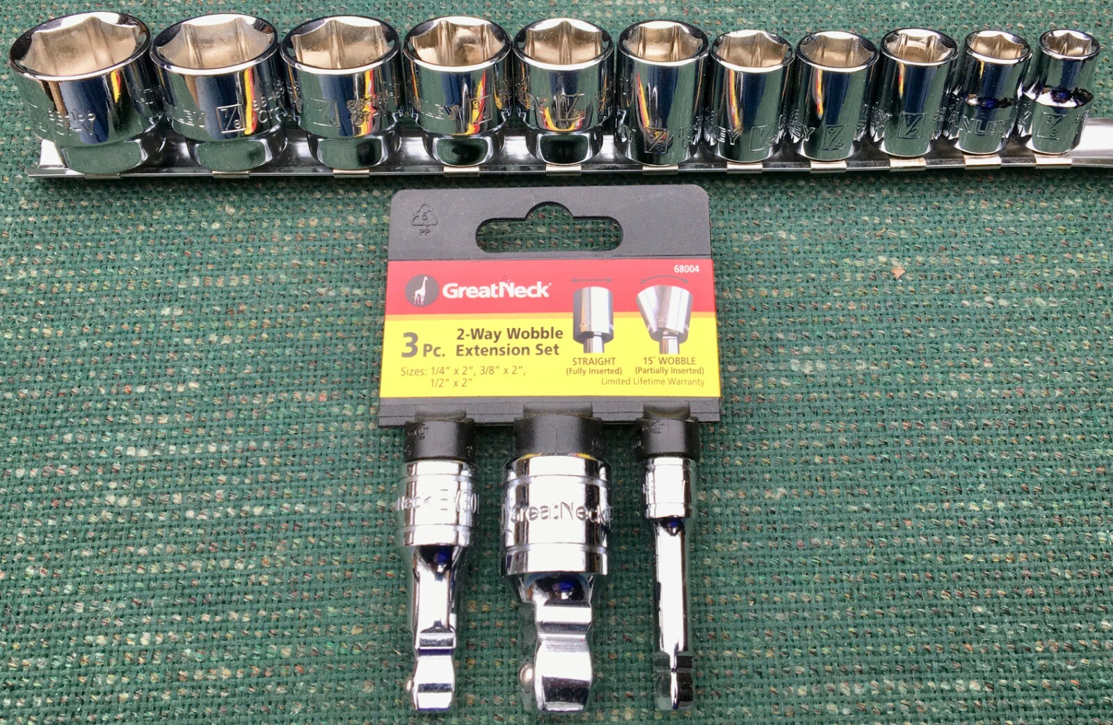 STANLEY 11 PC 3/8″ DRIVE SOCKET SET OLDER STYLE PLUS 3 PC SET – 2-WAY EXTENSIONS