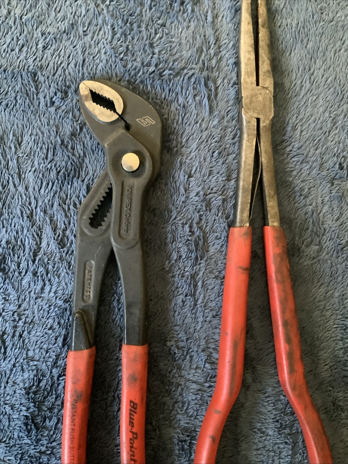 Snap On/ Blue Point 3pc Pliers….hard To See Logos…..see Descrip, One Has Bend